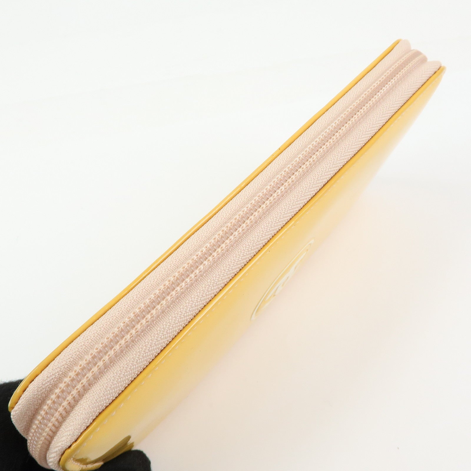 CHANEL Makeup COCO Mark Patent Leather Long Wallet Yellow