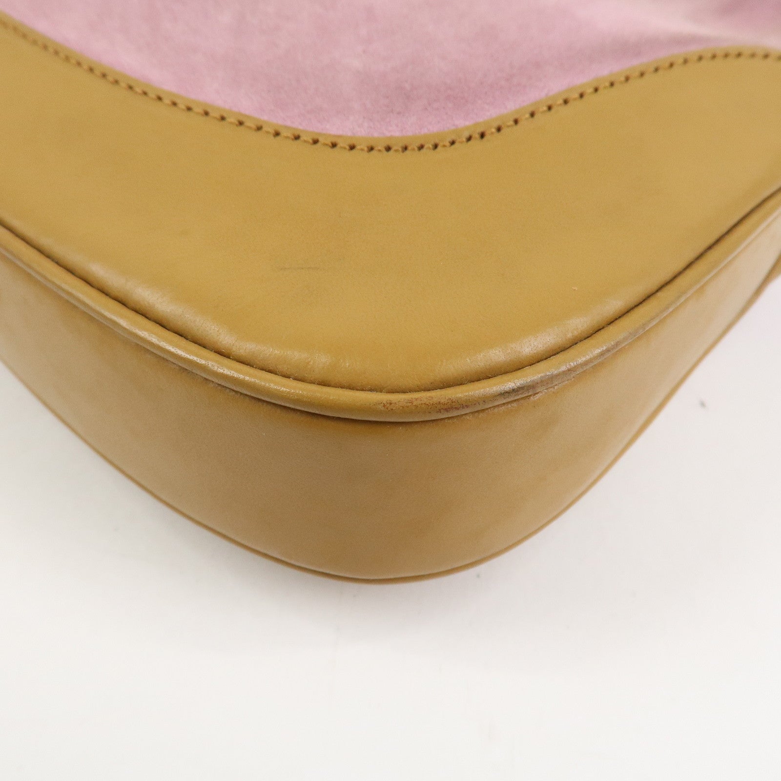 GUCCI Jackie Suede Shoulder Bag Hand Bag Pink Light Brown 001.3306