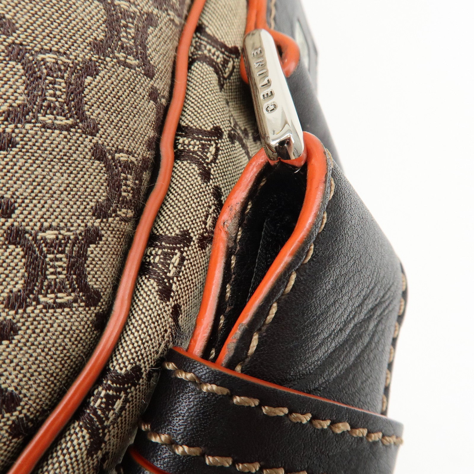 CELINE Macadam Canvas Leather 2Way Bag Boston Bag Brown
