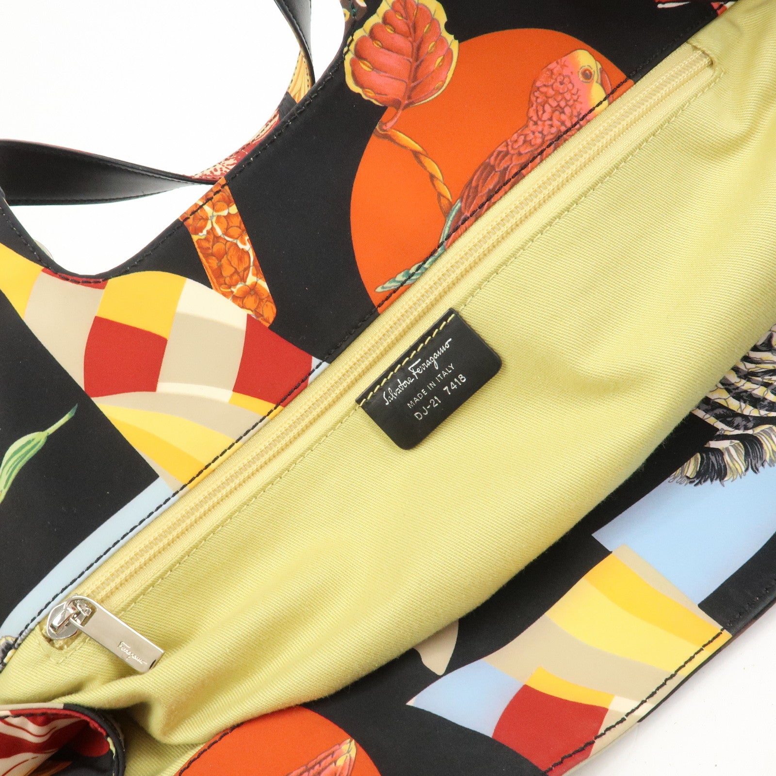 Ferragamo Nylon Leather Hand Bag Shoulder Bag Black Multicolor