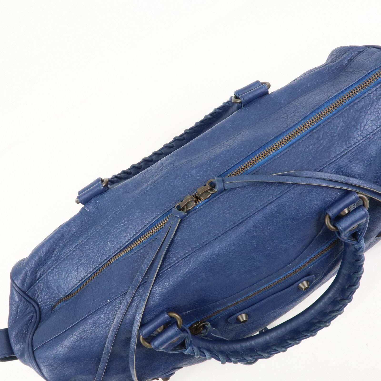 BALENCIAGA Leather The Twiggy 2WAY Bag Hand Bag Blue 409334