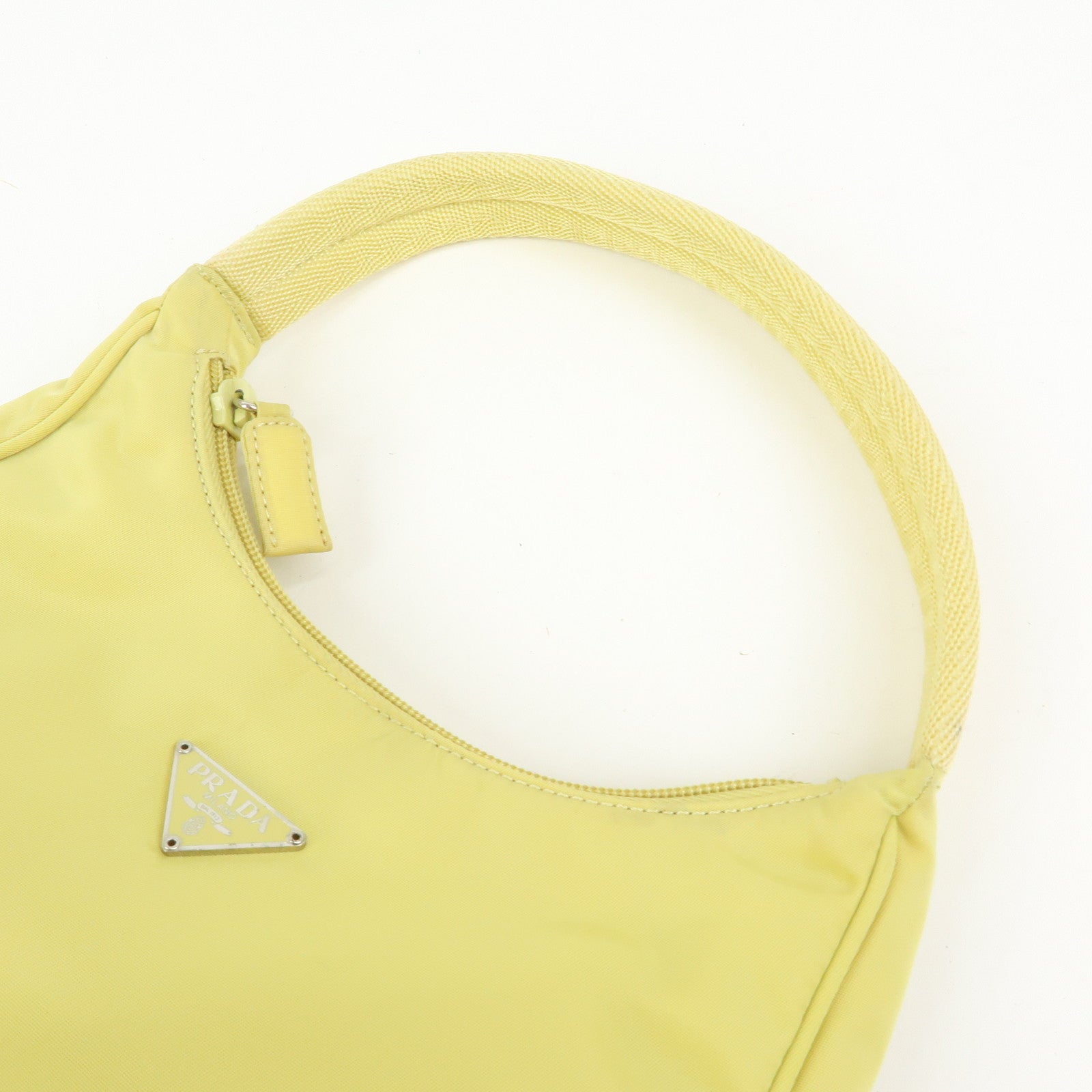 PRADA Triangle Logo Nylon Mini Hand Bag Pouch Yellow
