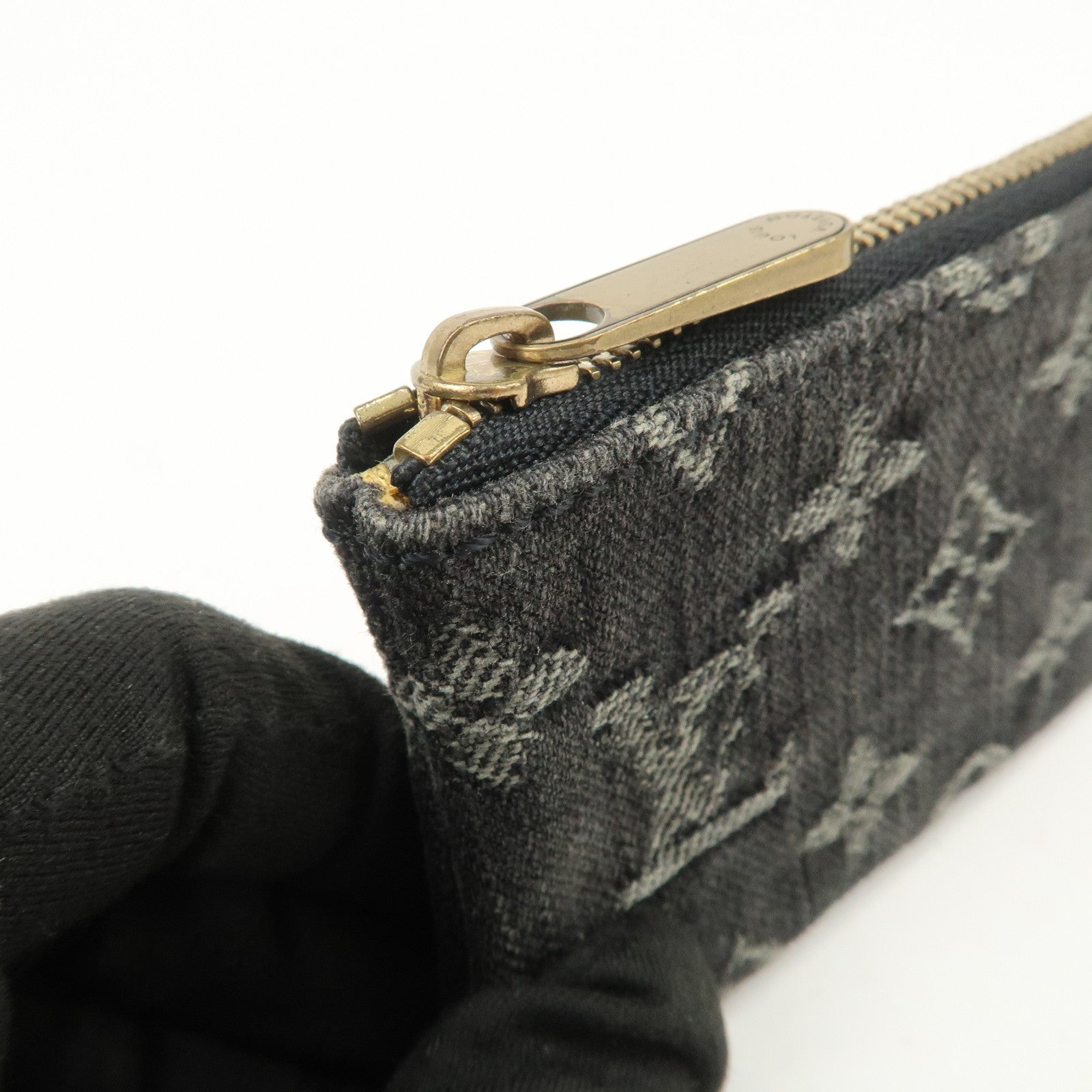 Louis Vuitton Monogram Denim Pochette Cles Coin Case Black M95616
