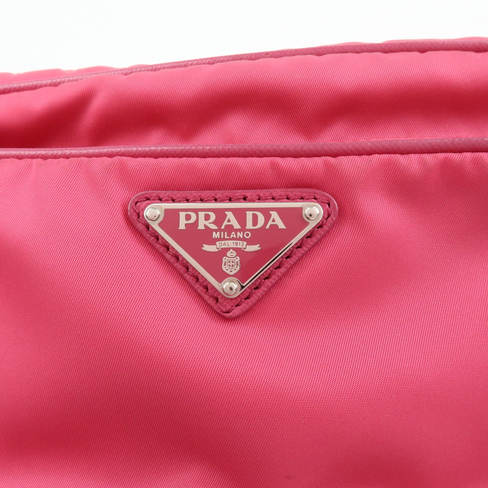 PRADA Triangle Logo Nylon Leather Shoulder Bag Pink BT1010
