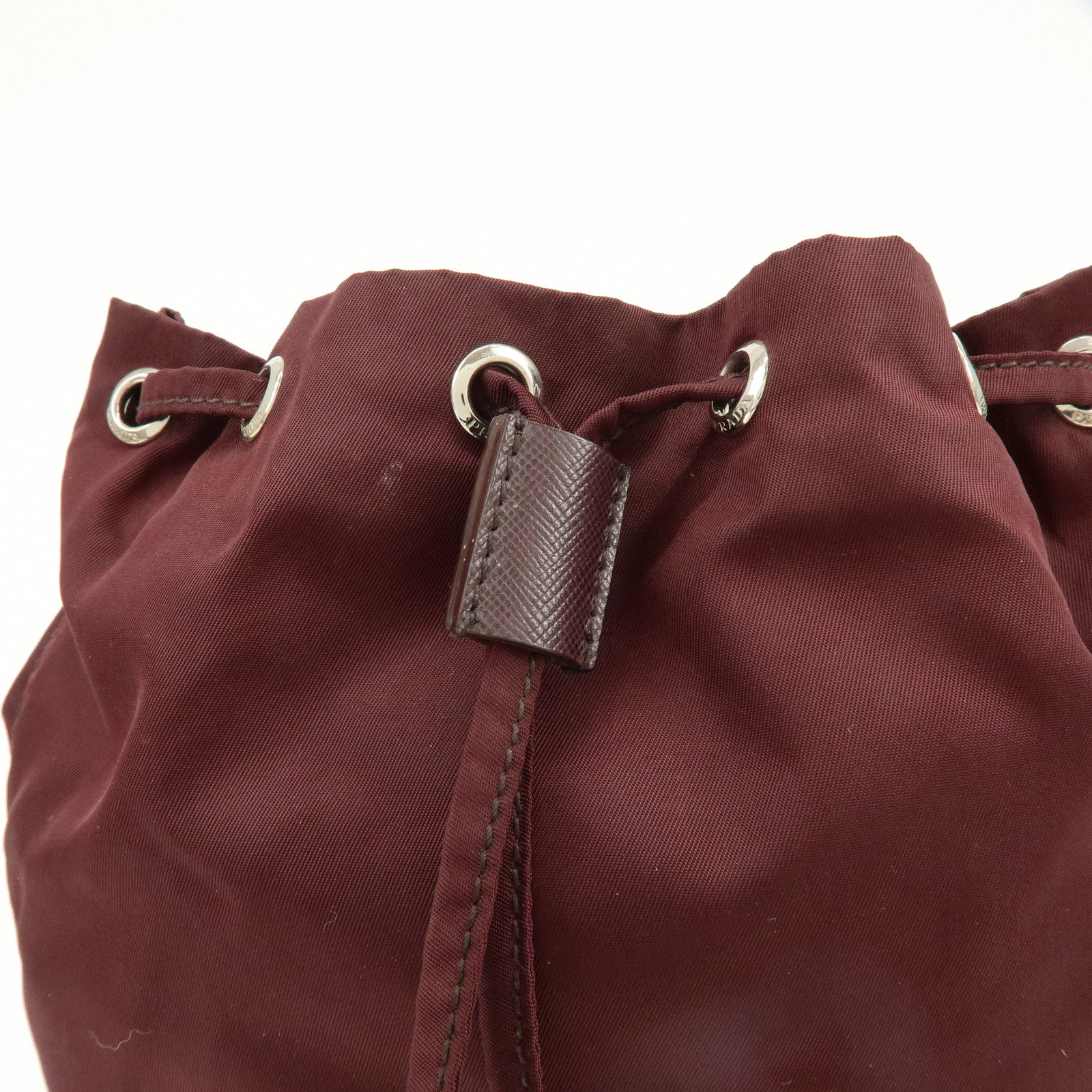 PRADA Triangle Logo Nylon Saffiano Leather Drawstring Pouch Bag