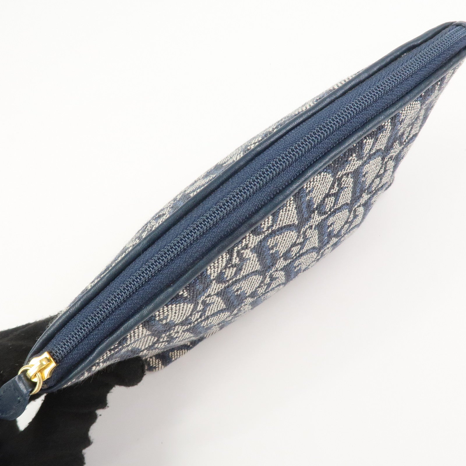 Christian Dior Trotter Canvas Leather Pouch Cosmetic Pouch Navy