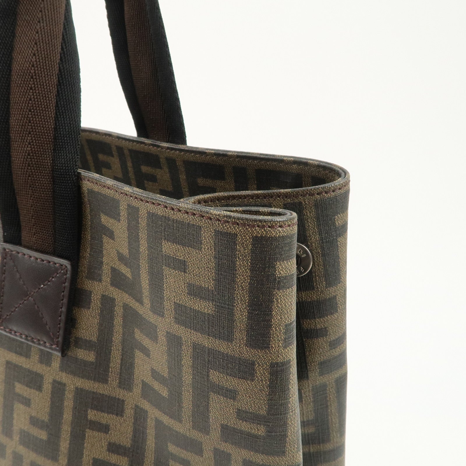 FENDI Zucca PVC Canvas Tote Bag Shoulder Bag Black Brown 7VA271