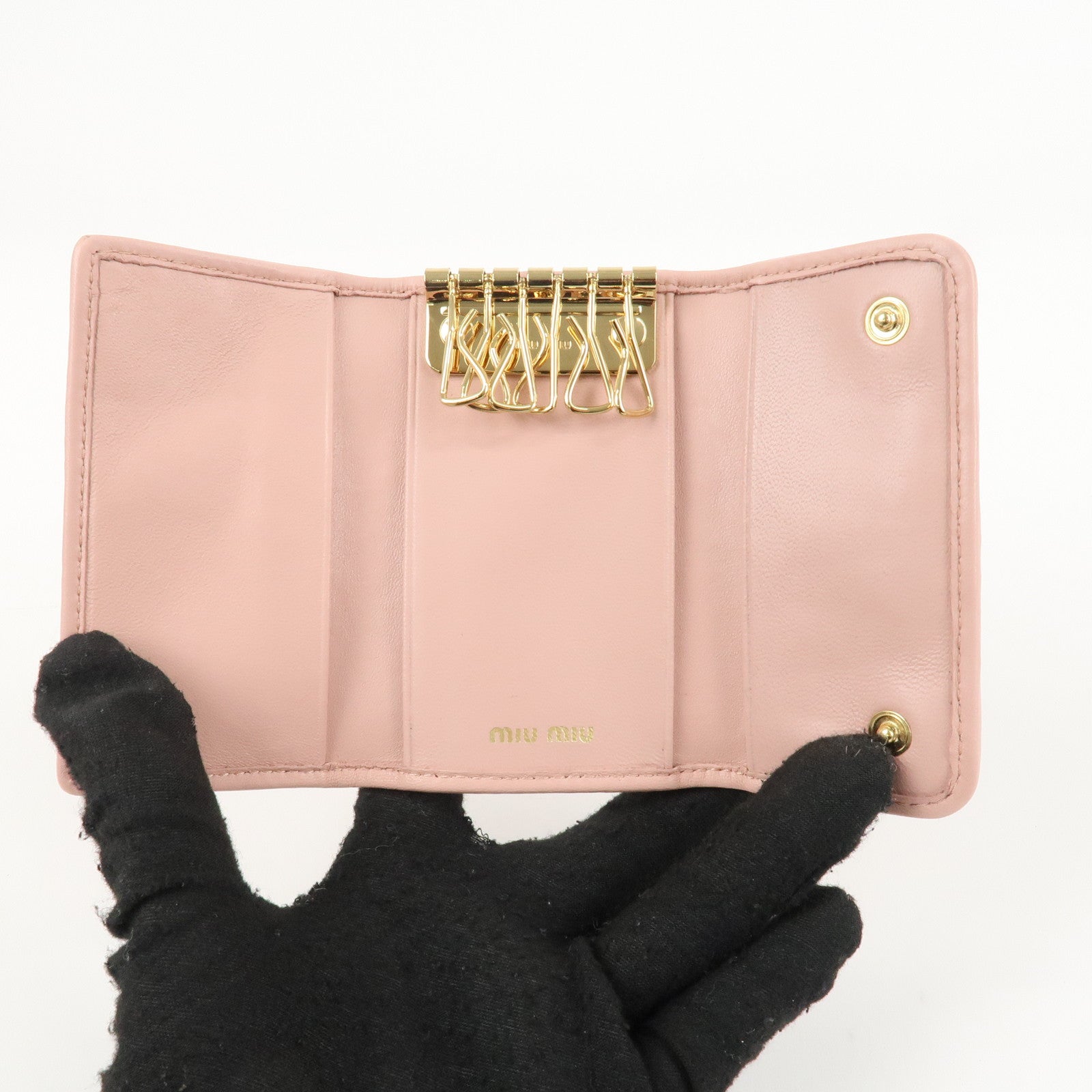 MIU MIU Matelasse Leather Key Case 6 Key Rings Pink 5PG222 Used