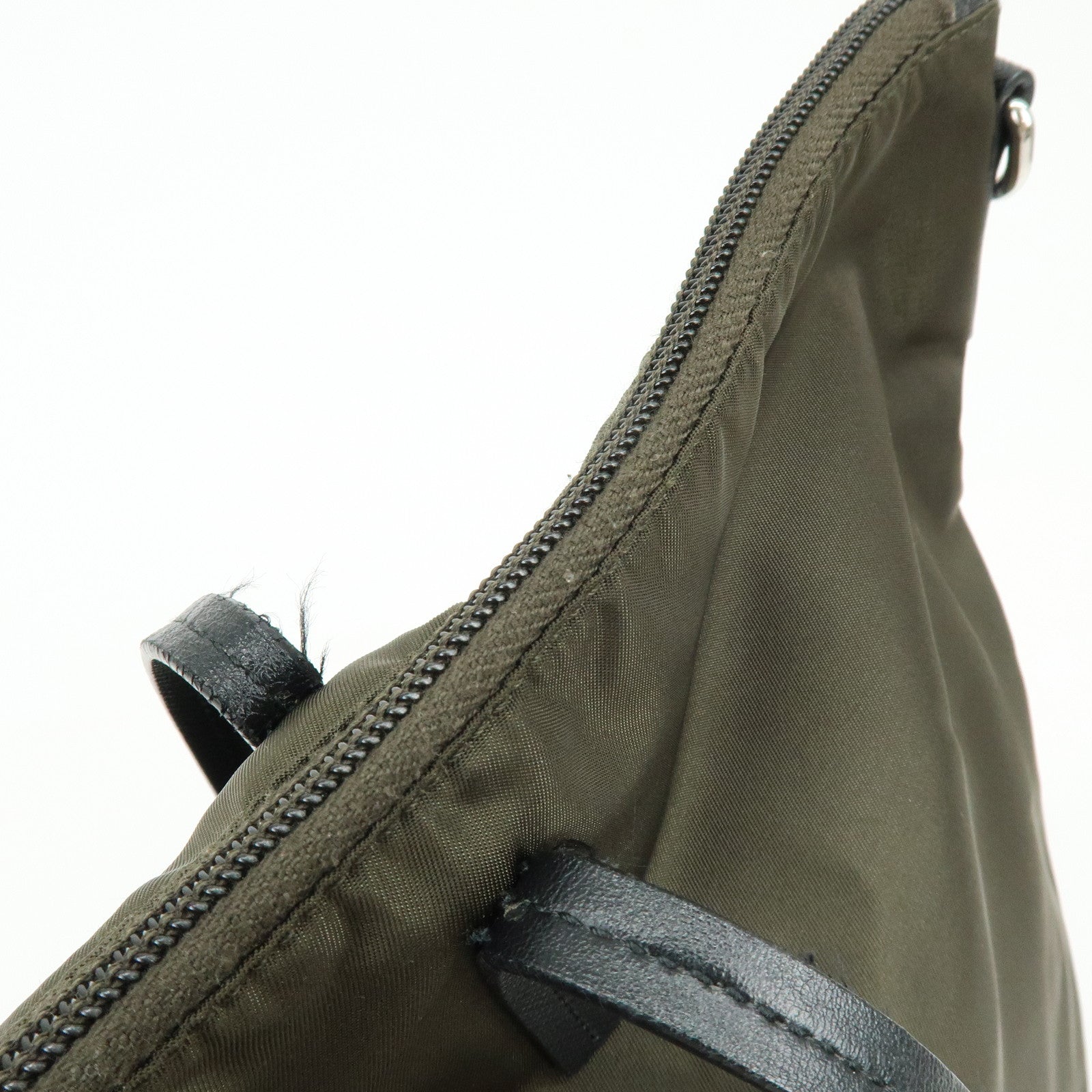 PRADA Triangle Logo Nylon Tote Bag Shoulder Bag Khaki Black 1BG052