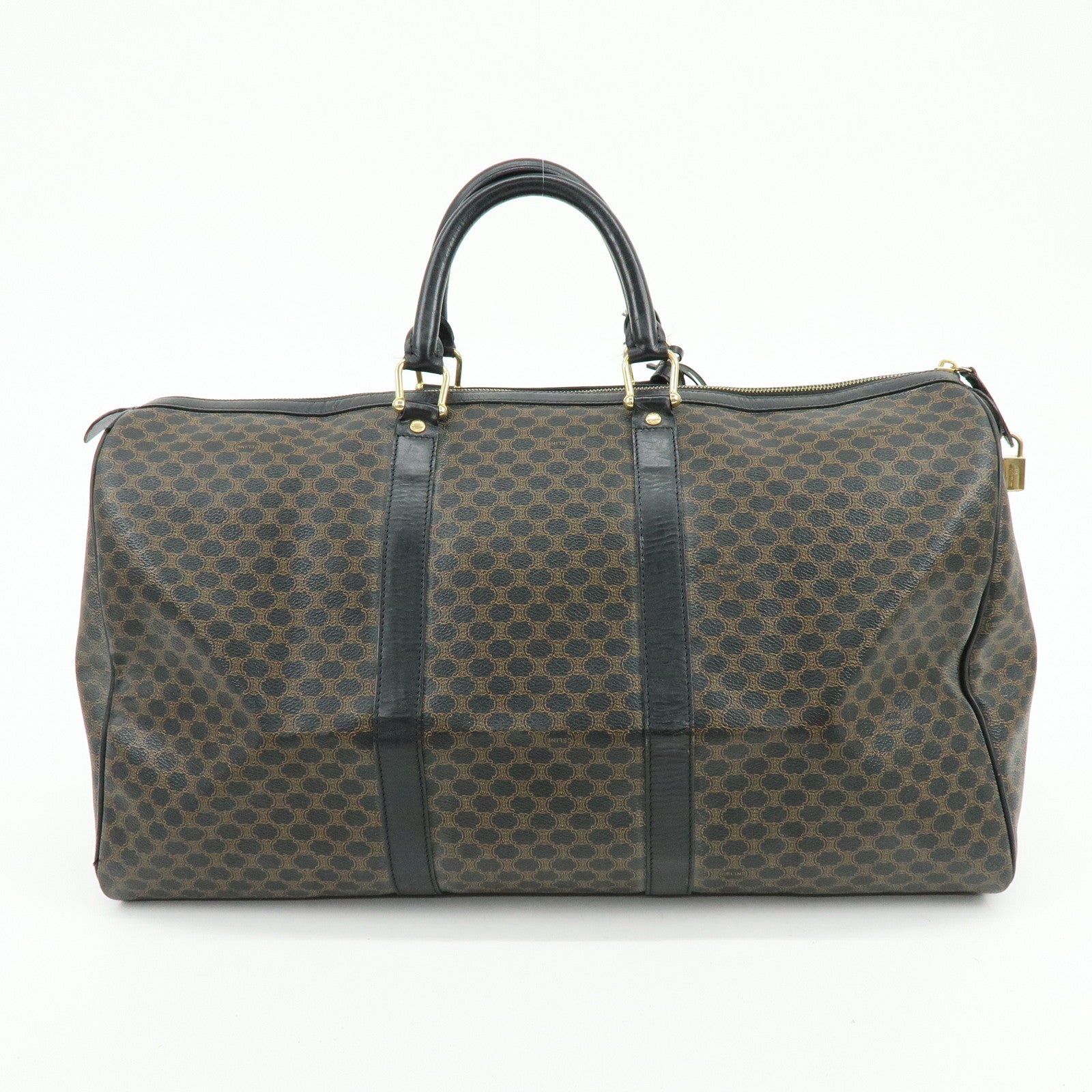 CELINE Macadam PVC Leather Boston Bag Tote Bag Black Brown