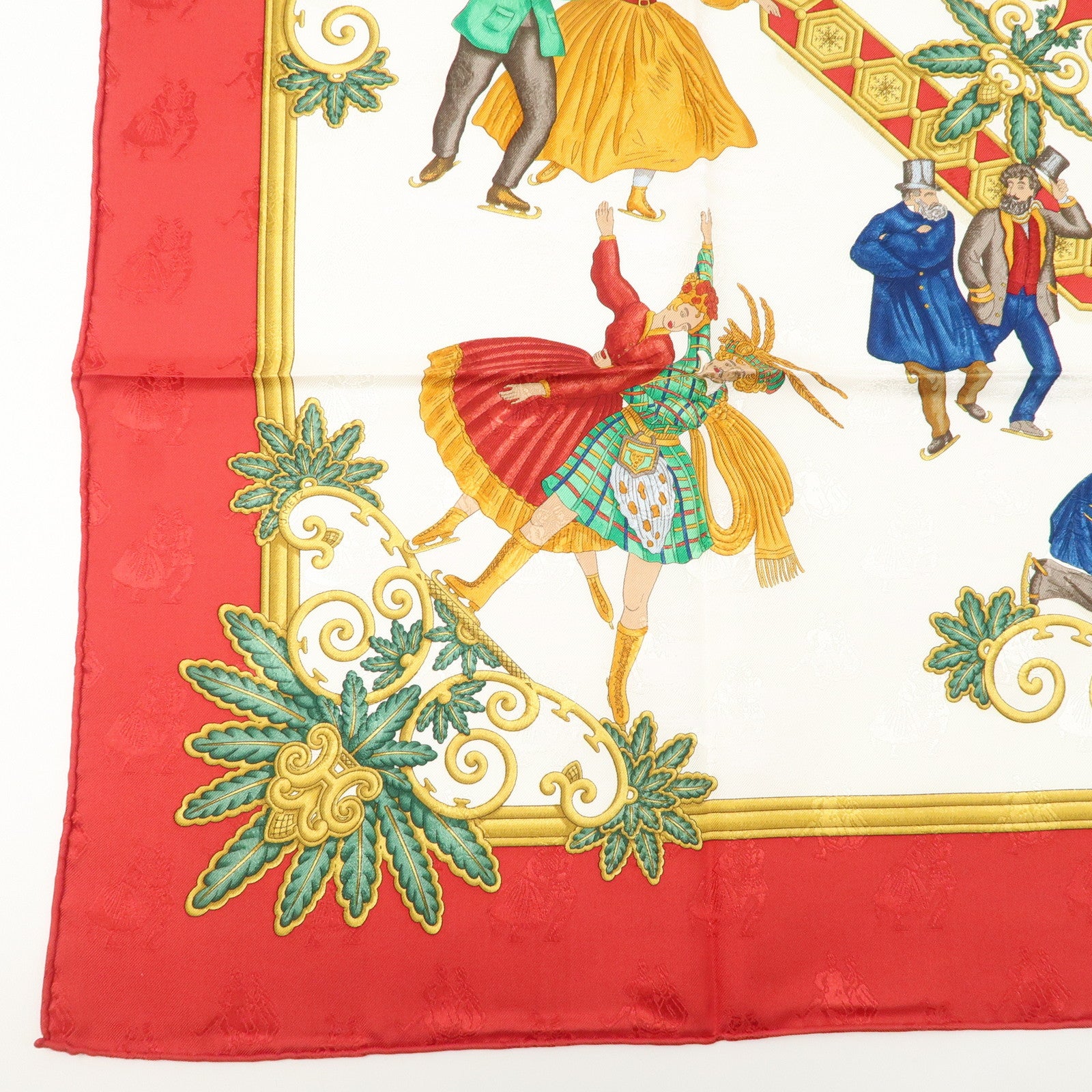 HERMES Carre 90 Silk 100% Scarf Joies d’Hiver Red Gold Used