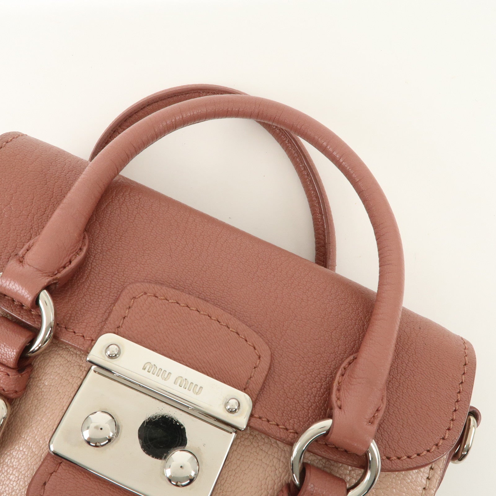 MIU MIU Madras Leather 2WAY Bag Hand Bag Shoulder Bag Pink RN1020