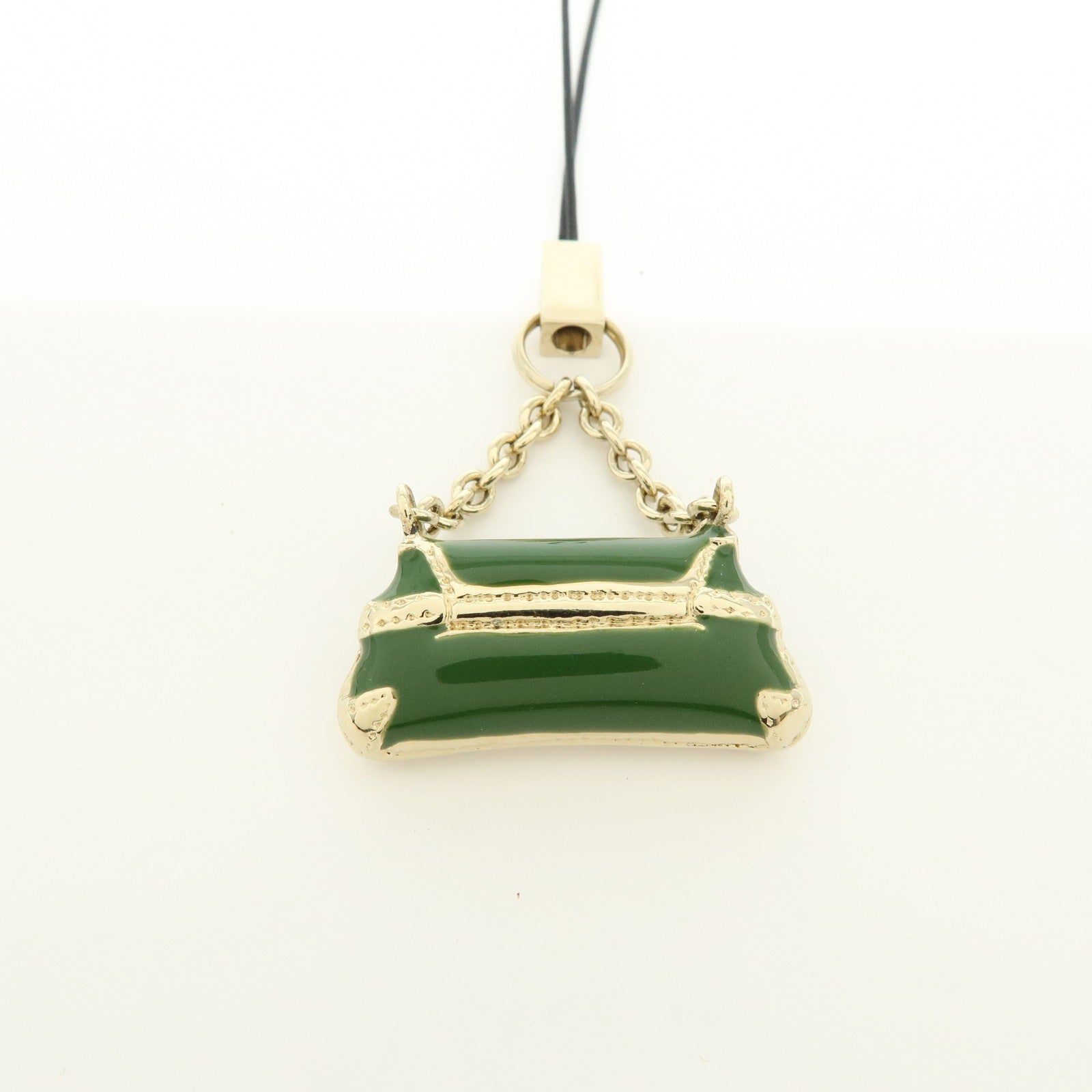 GUCCI Set of 2 Metal Bag Charm Key Chain Green Gold 138248