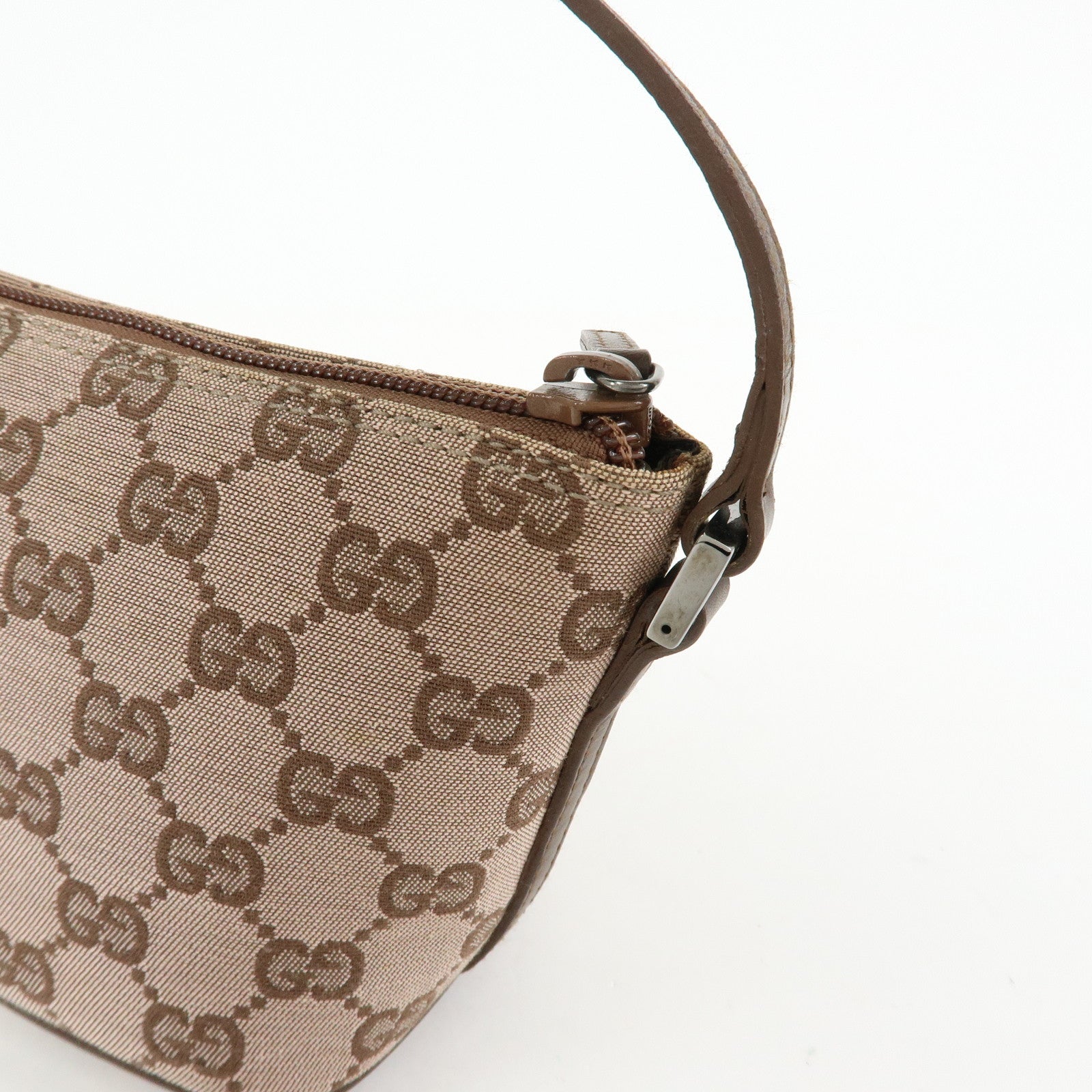GUCCI Boat Bag GG Canvas Leather Hand Bag Brown 07198