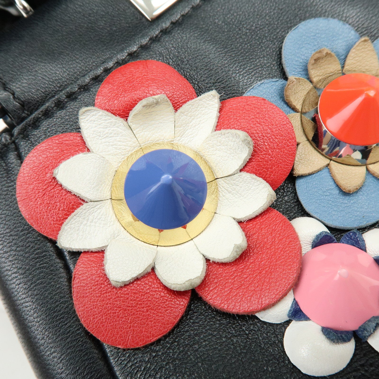 FENDI Micro Peekaboo Leather Flower Motif 2Way Shoulder Bag 8M0355