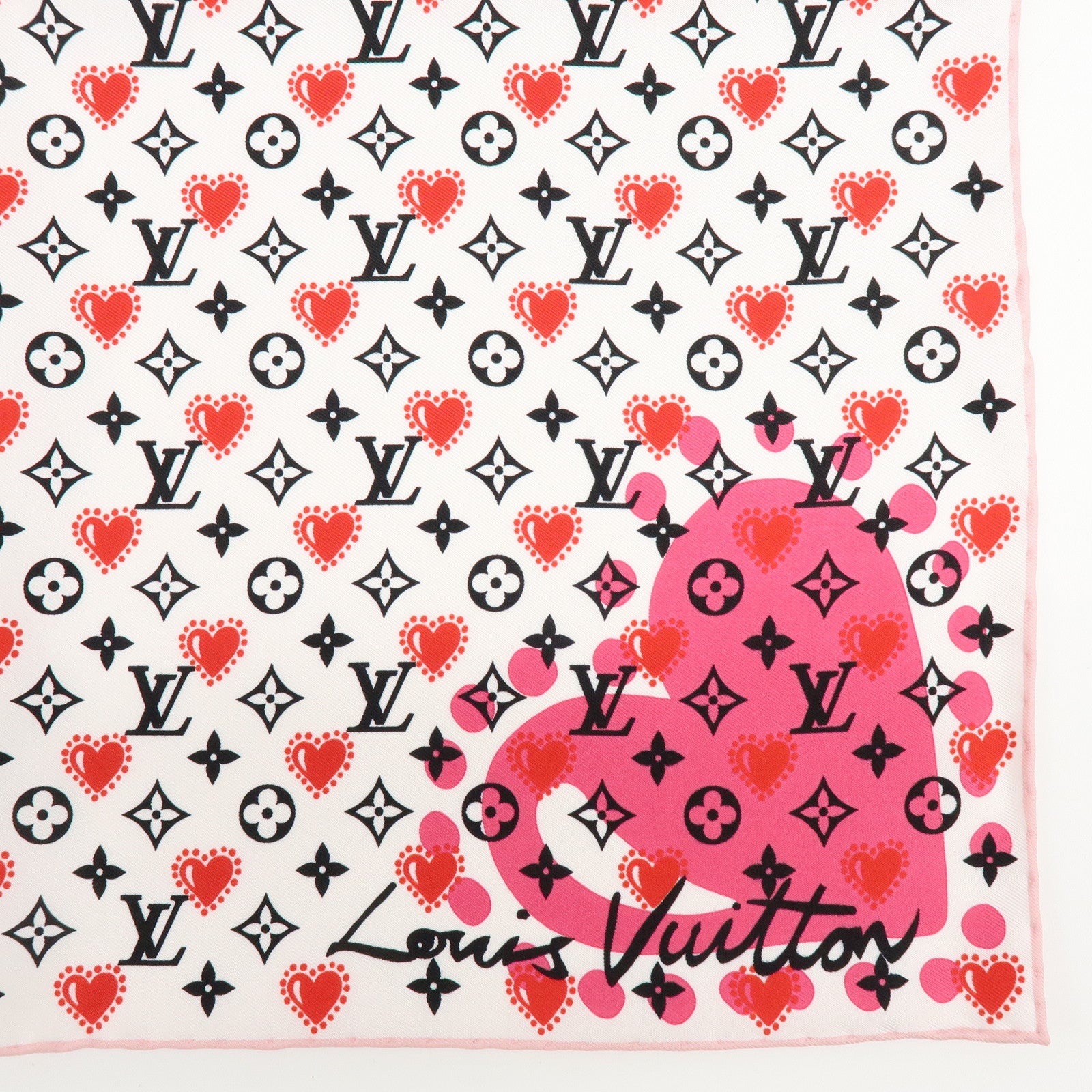 Louis Vuitton Monogram Carre Silk 100% Scarf White Pink M77354