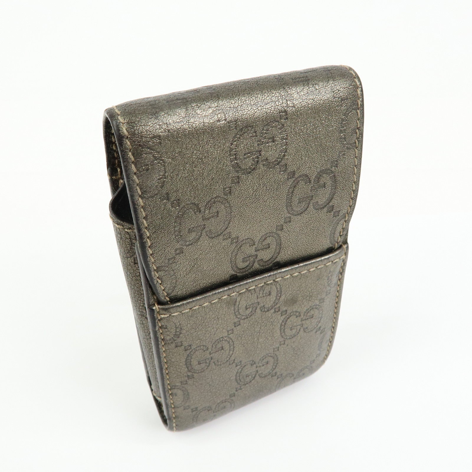 GUCCI Guccissima Leather Cigarette Case Gunmetal 181716
