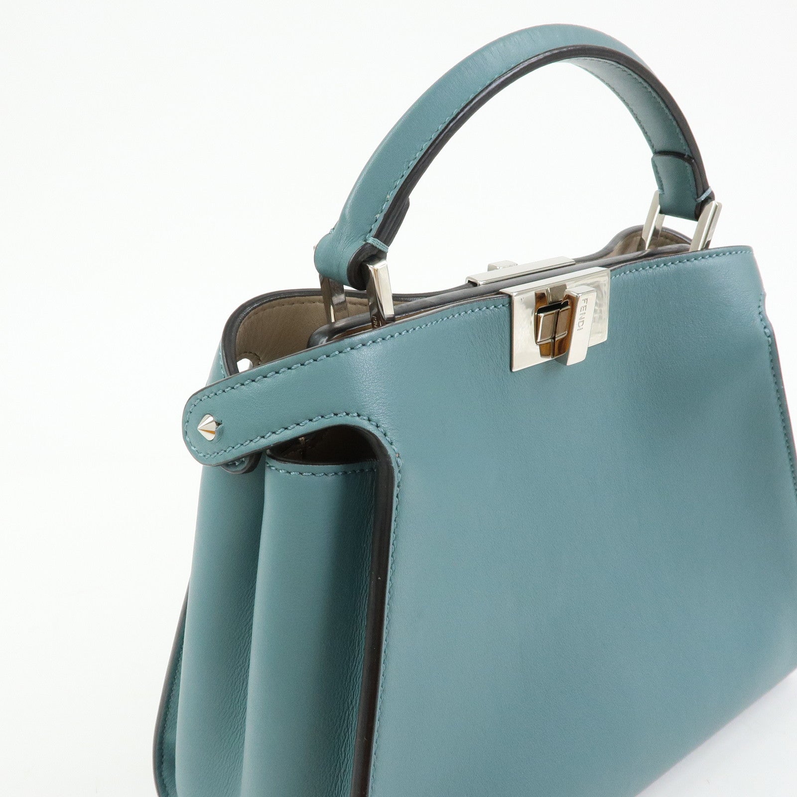 FENDI Peekaboo Iconic Essentially Leather 2Way Hand Bag Blue 8BN302