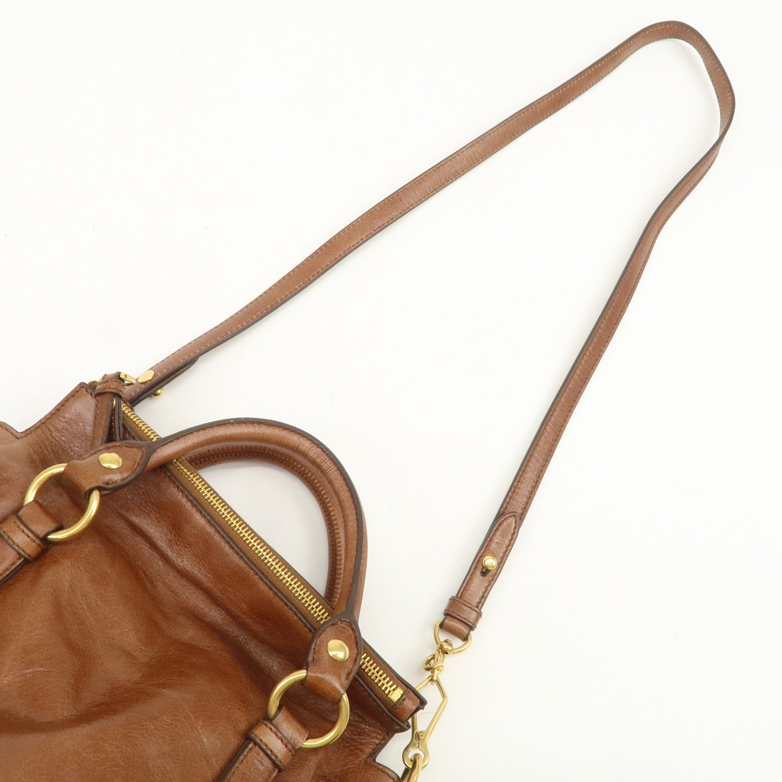 MIU MIU Logo Leather 2Way Bag Hand Bag Shoulder Bag Brown RT0438