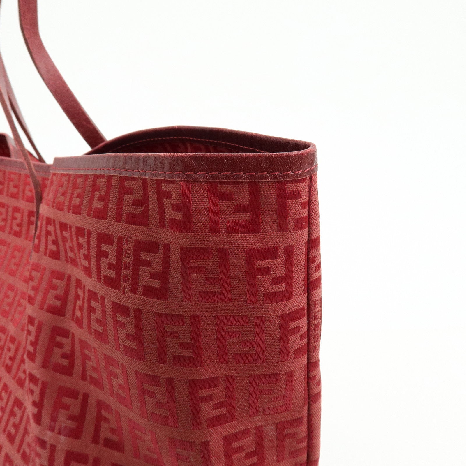 FENDI Zucchino Canvas Leather Tote Bag Shoulder Bag Red 8BH005