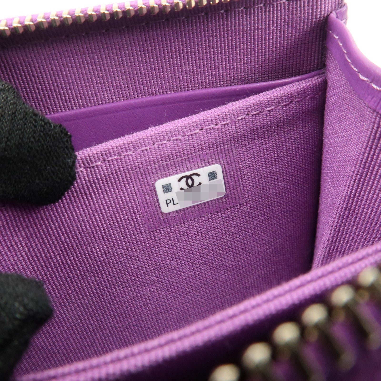 CHANEL Matelasse COCO Mark Caviar Skin Round Zippy Coin Purse Purple Used