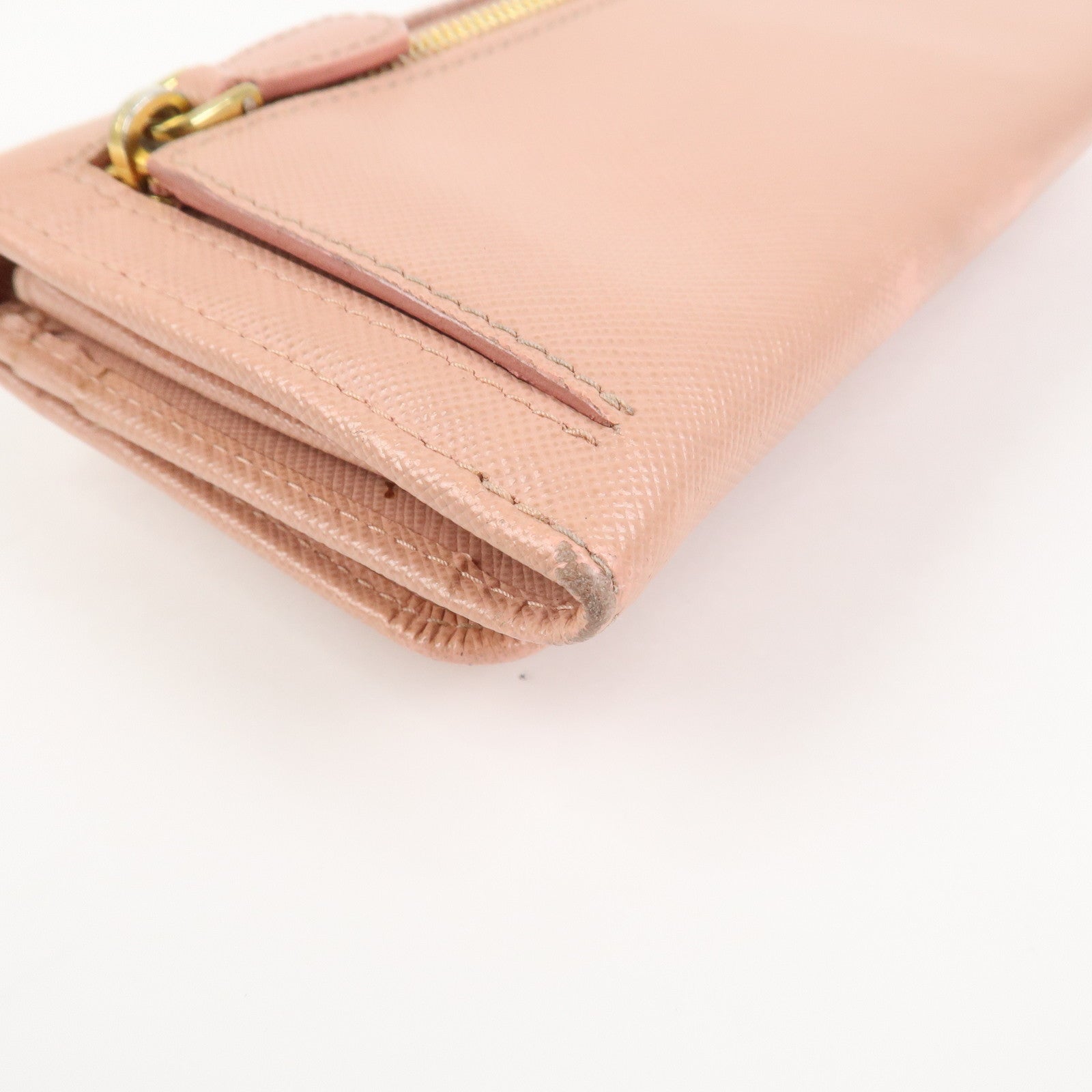 PRADA Logo Saffiano Leather Ribbon Long Wallet Pink 1M1132