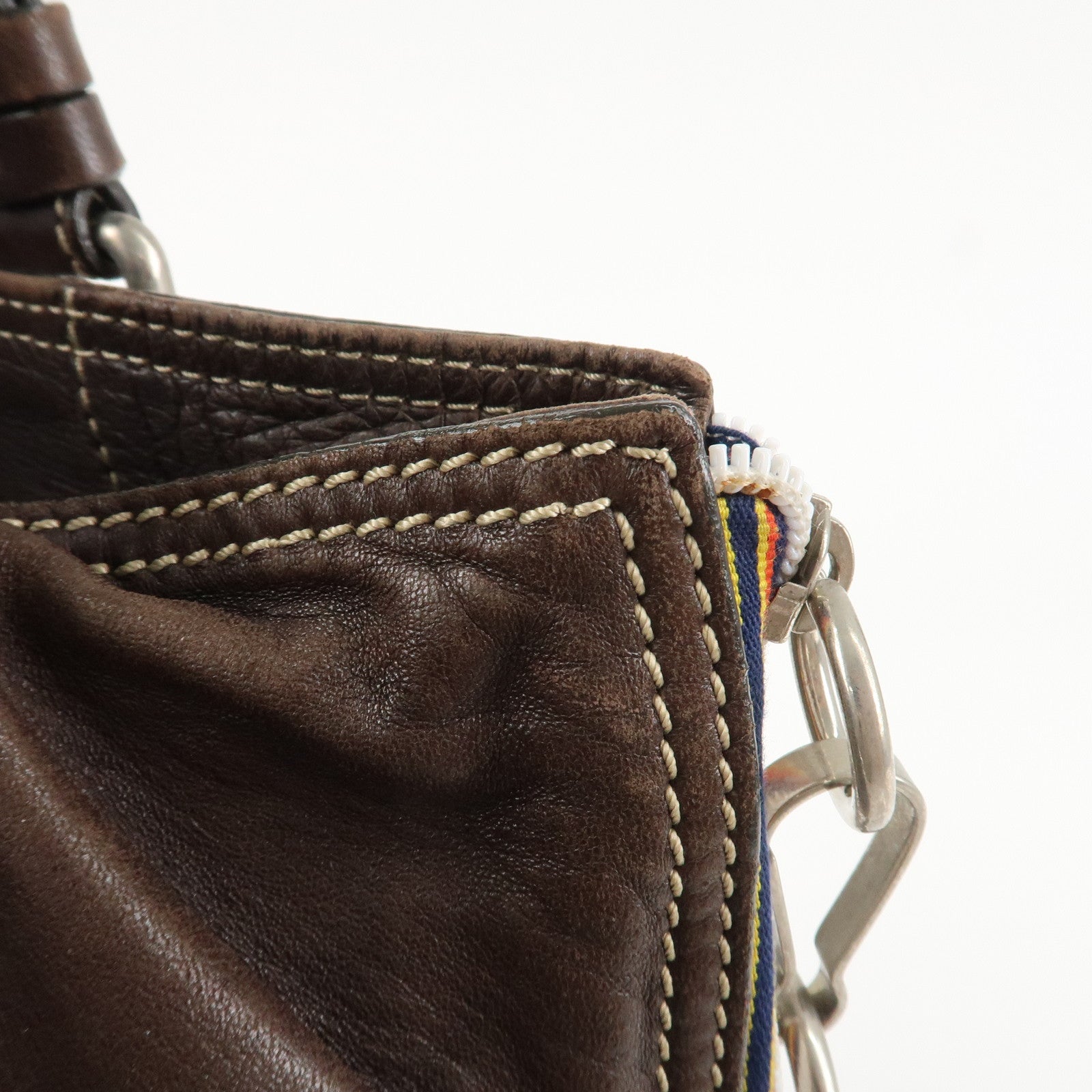 Chloe Patsy Studs Logo Leather Tote Bag Shoulder Bag Brown Used