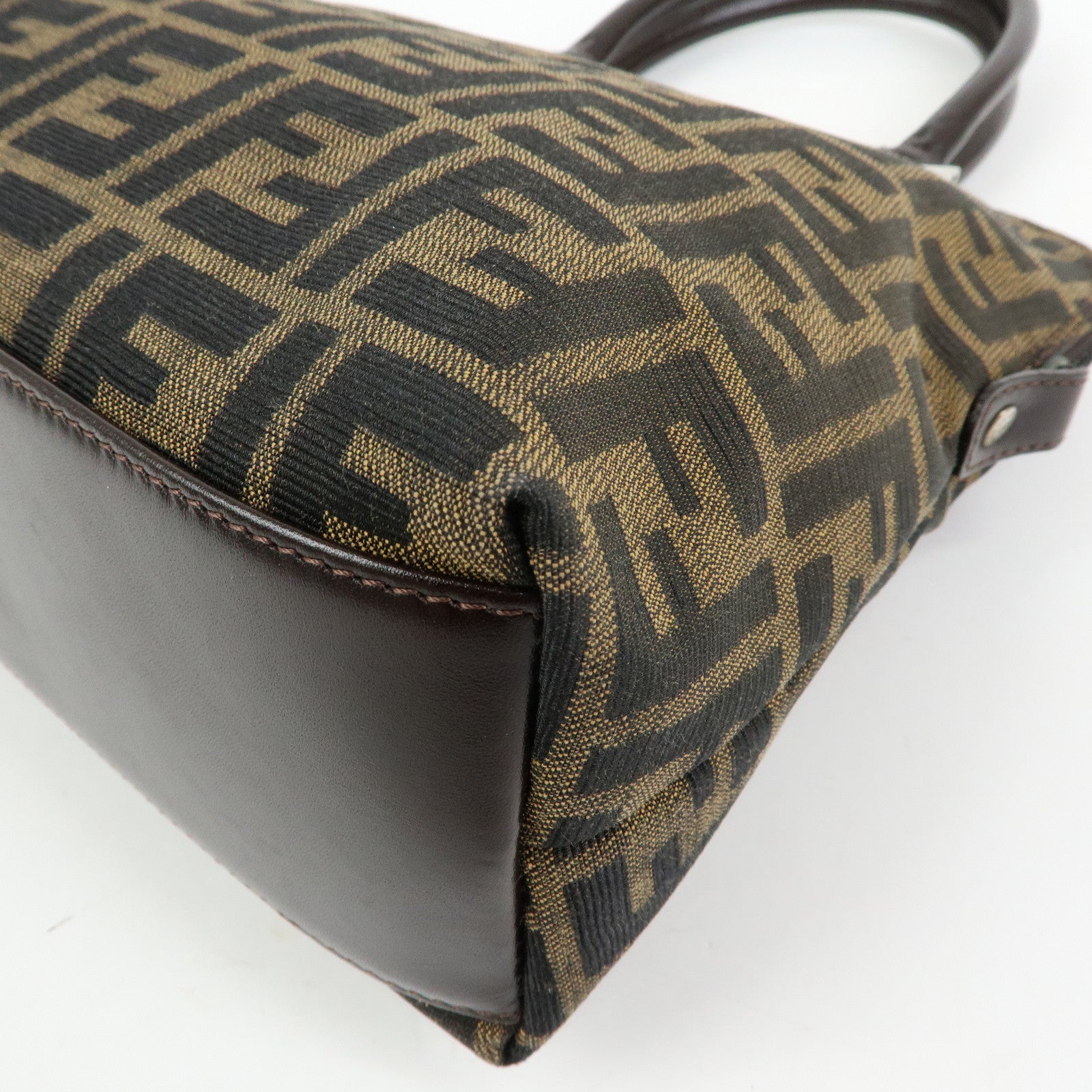 FENDI Zucca Jacquard Canvas Leather 2Way Bag Hand Bag Brown