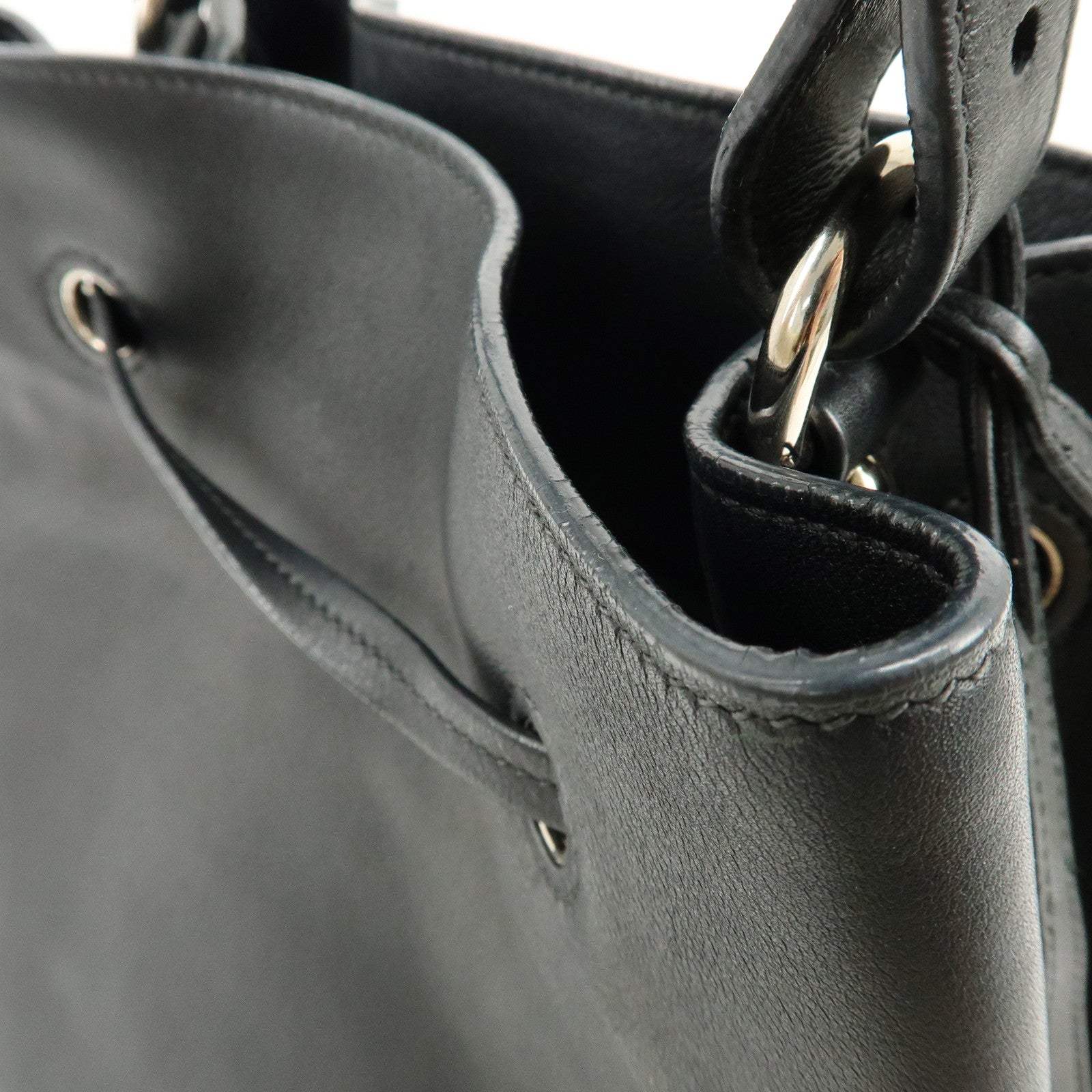 PRADA Triangle Logo City Calf Leather 2Way Bag Bucket Bag Black
