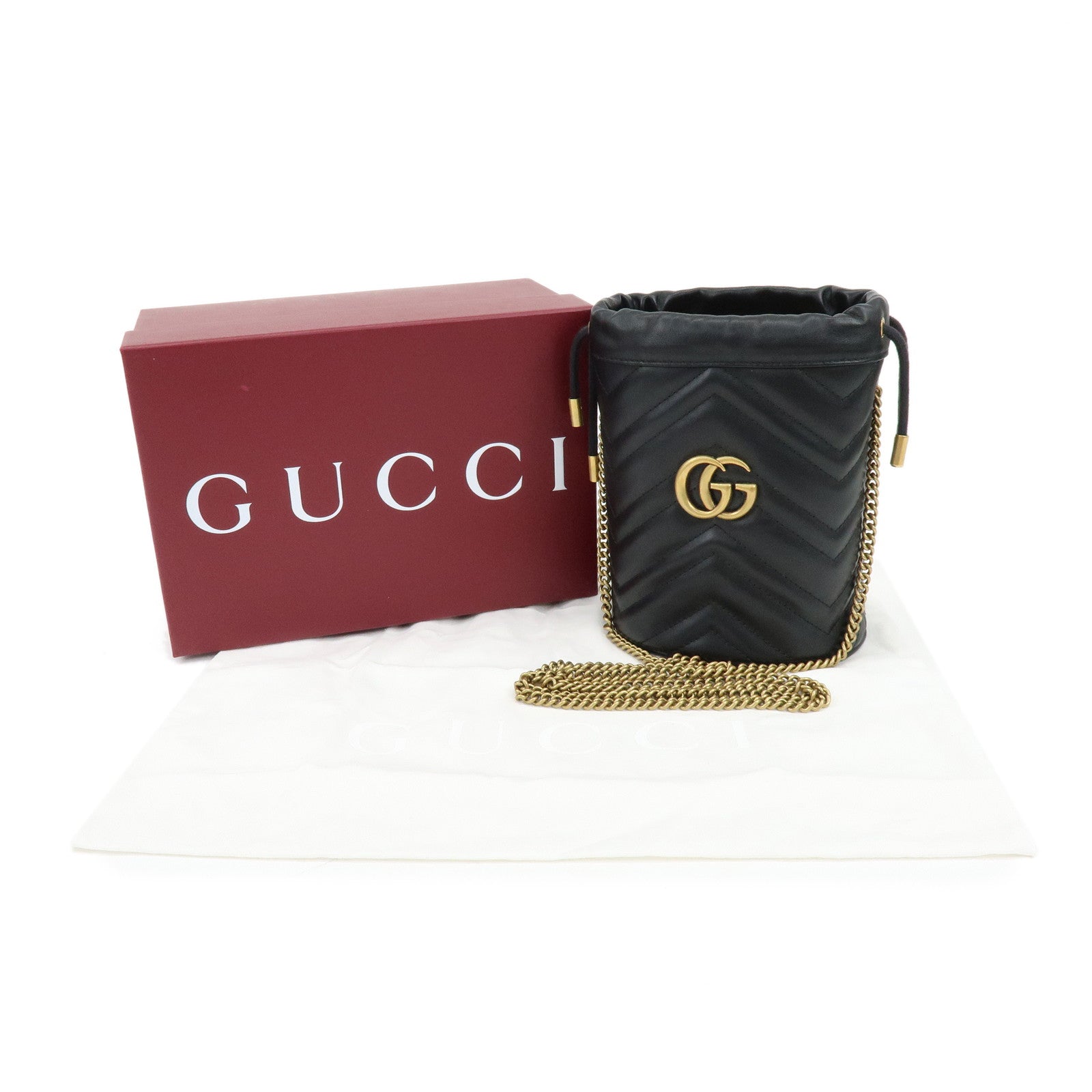 GUCCI GG Marmont Leather Small Bucket Bag Chain Shoulder Bag 57516