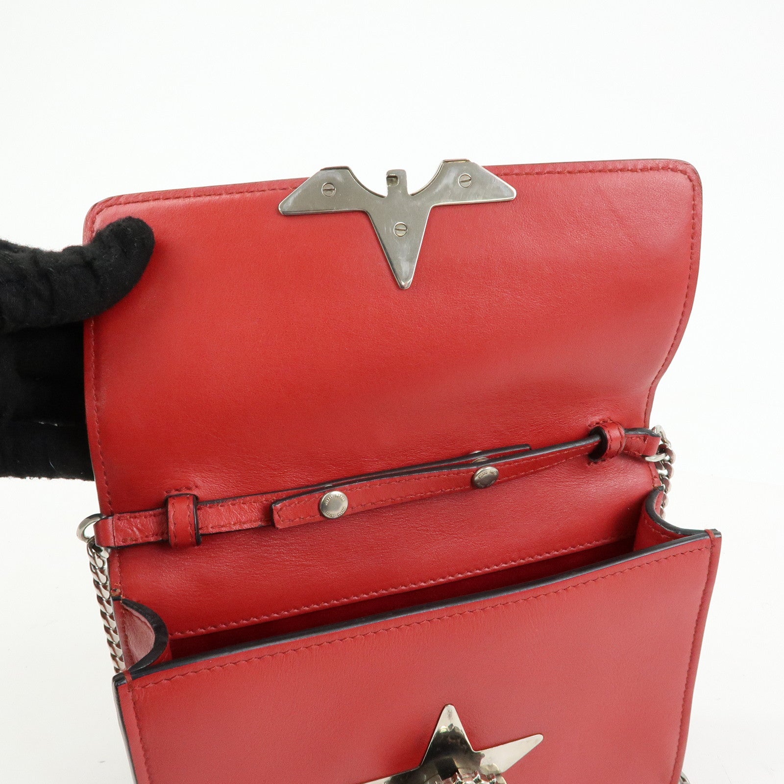 MIU MIU Leather Star Chain Shoulder Bag Crossbody Bag Red