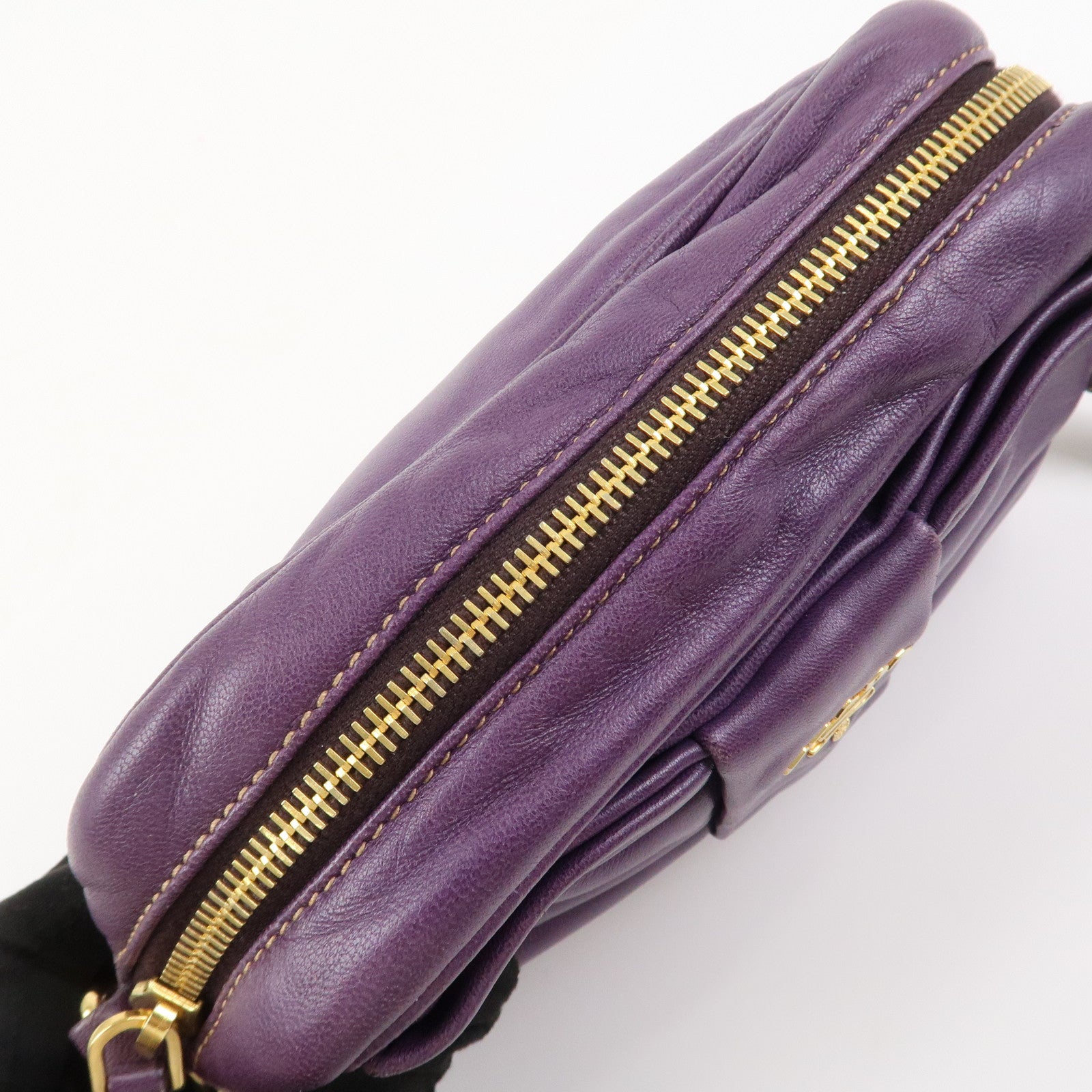 PRADA Logo Nappa Leather Ribbon Mini Shoulder Bag Purple 1NF727