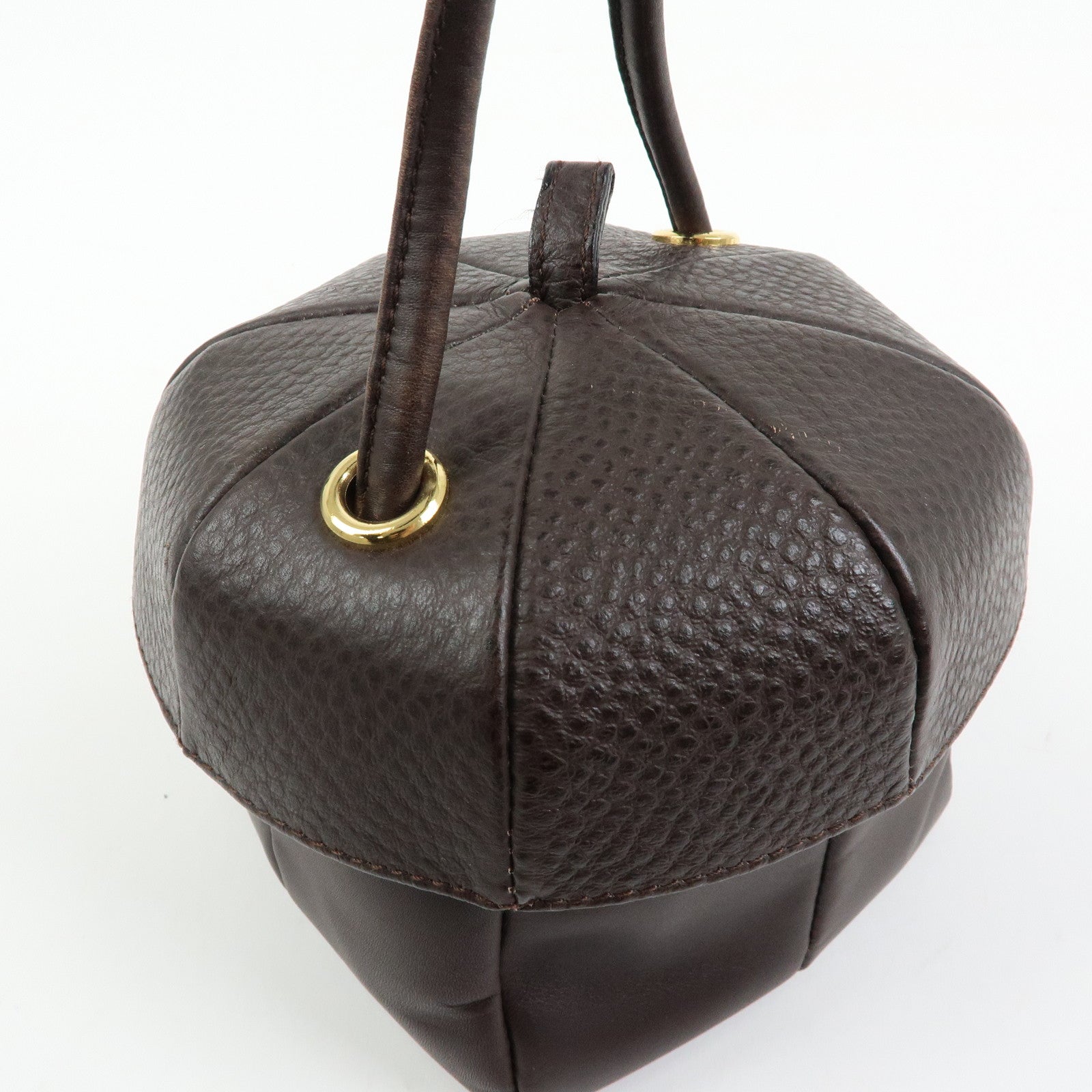 Ferragamo Leather Shoulder Bag Crossbody Bag Acorn Bag Dark Brown
