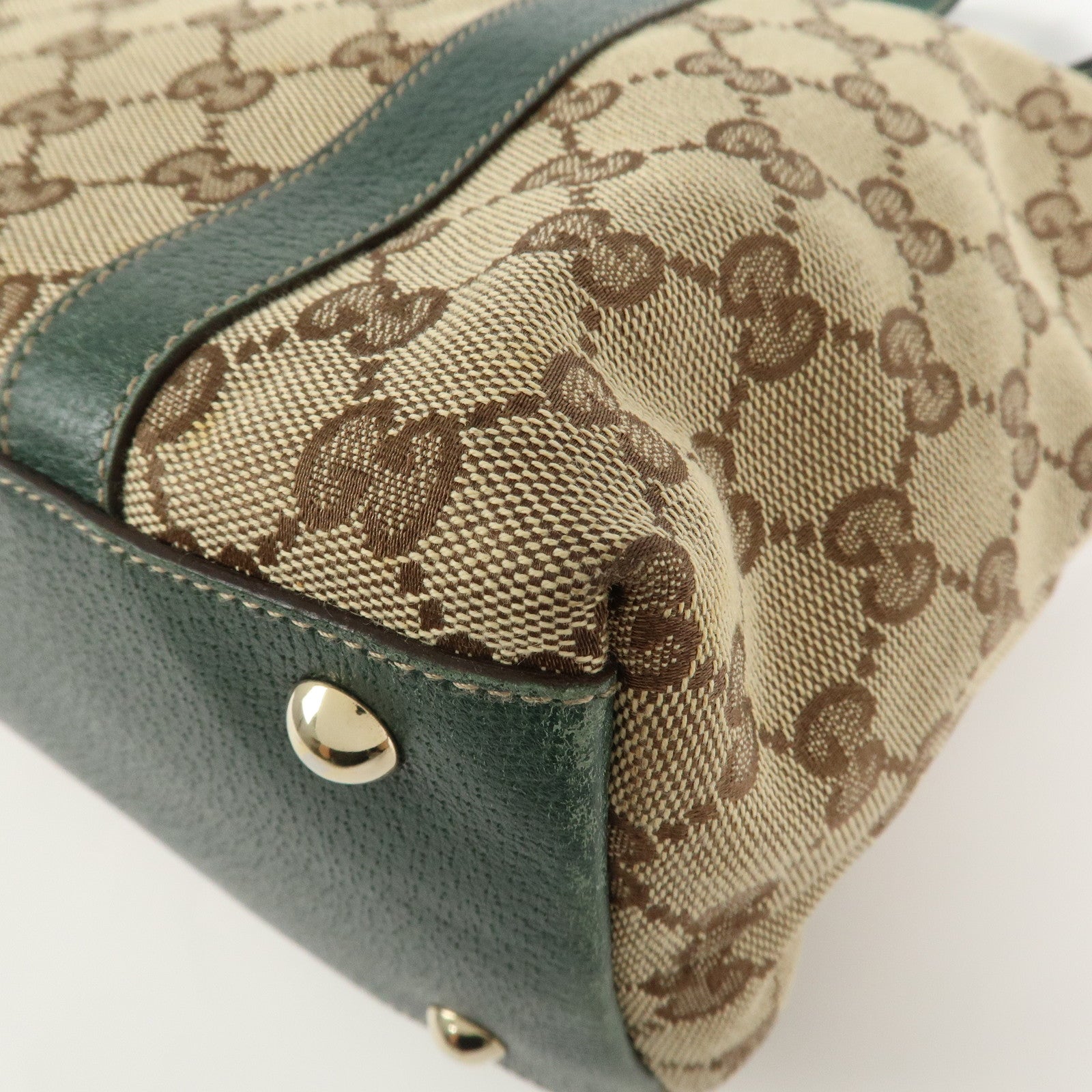 GUCCI Abbey GG Canvas Leather Tote Bag Beige Dark Green 141470