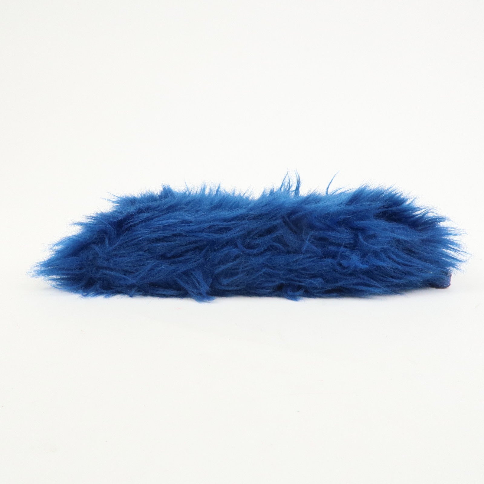 PRADA Triangle Logo Faux Fur Clutch Bag Flat Pouch Blue 1N1530