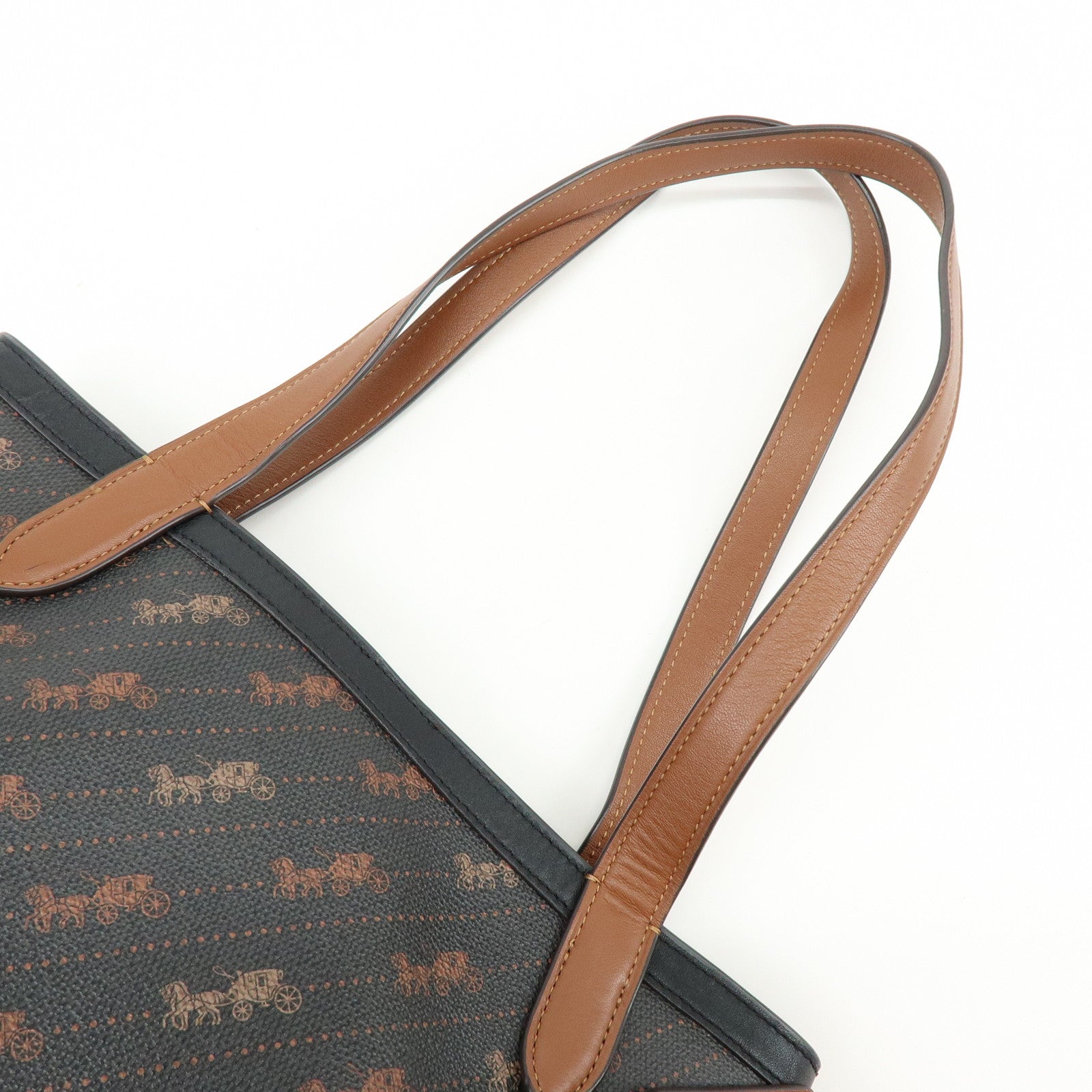 COACH PVC Leather Tote Bag Hand Bag Shoulder Bag Black Camel