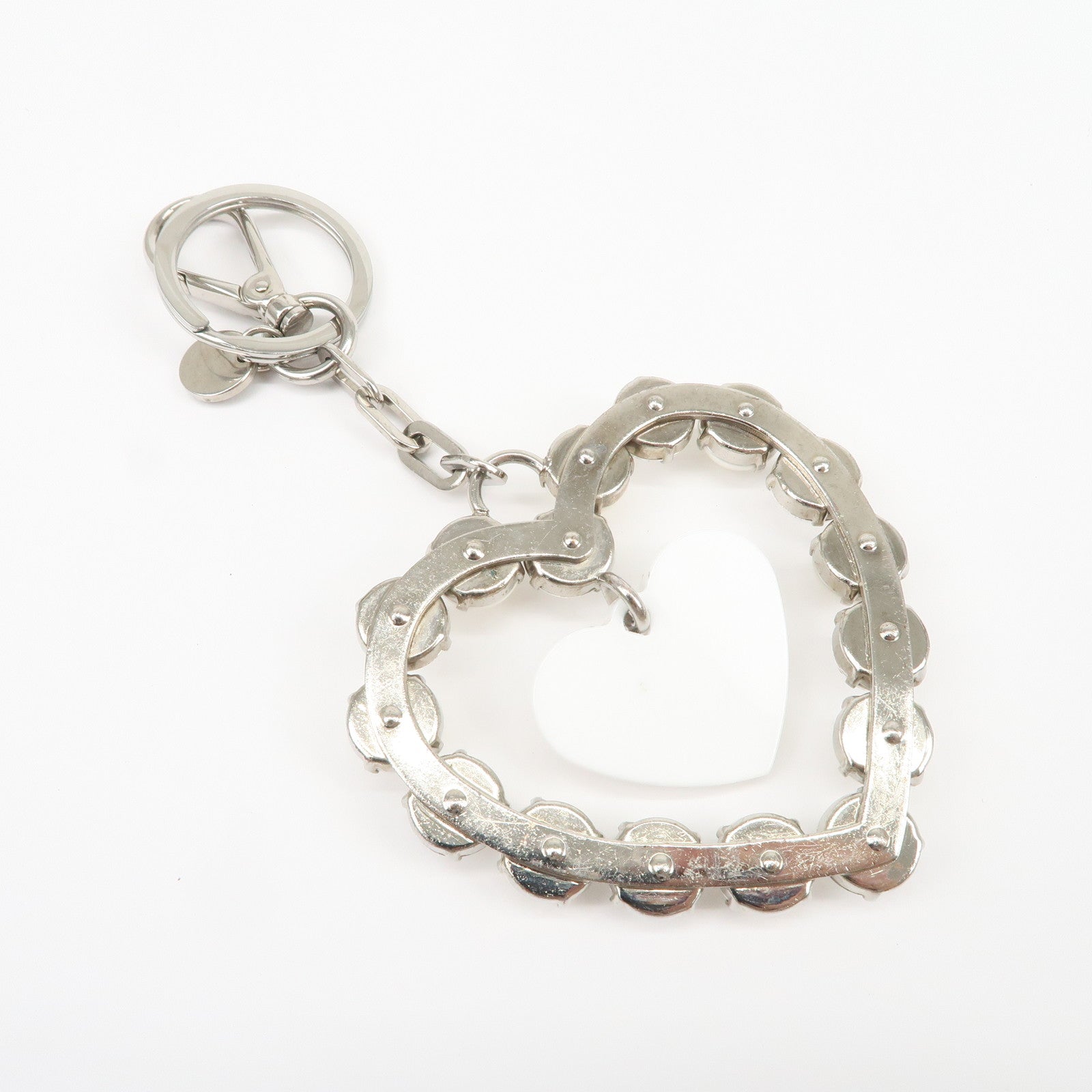 MIU MIU Metal Rhinestone Imitation Pear Heart Bag Charm Key Chain