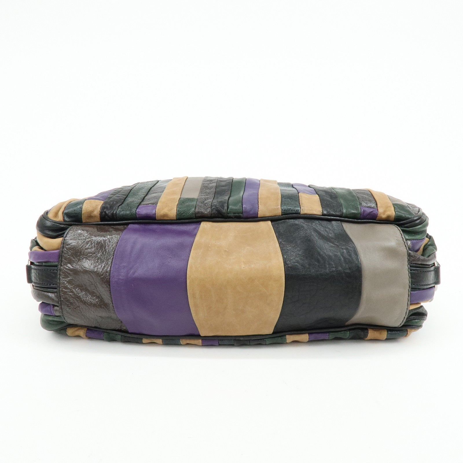 MIU MIU Logo Leather Hand Bag Shoulder Bag Black Purple Green