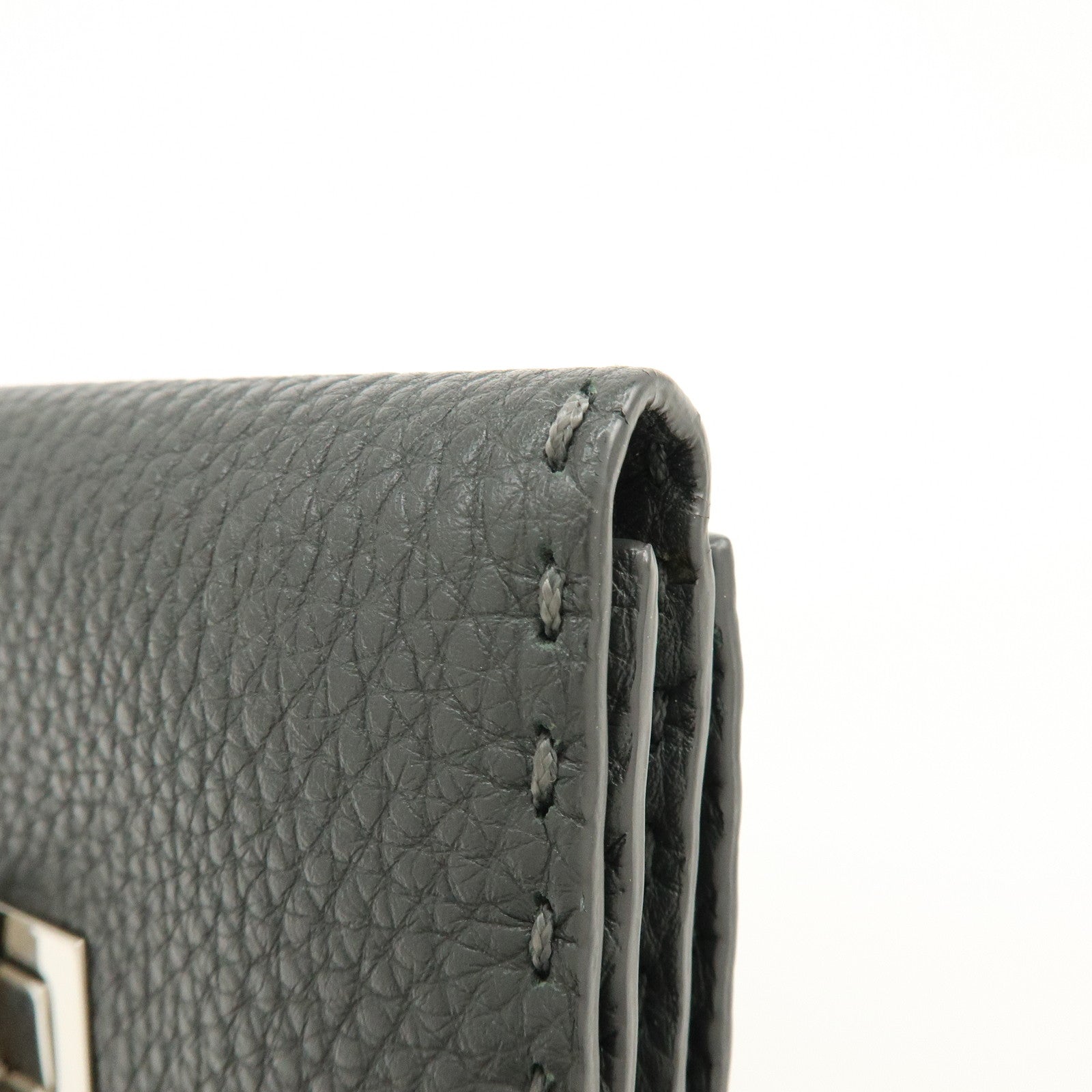 FENDI Selleria Leather Tri-fold Compact Wallet Gray 8M0359