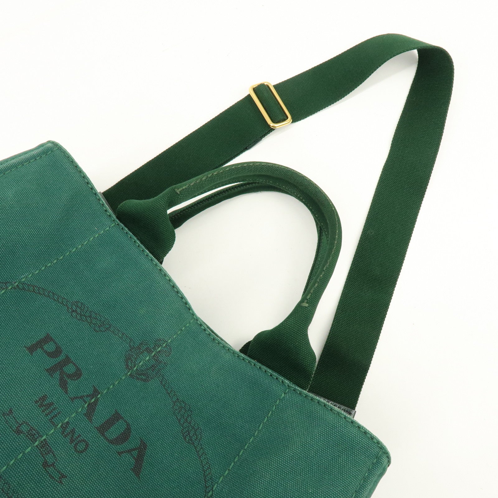PRADA Triangle Logo Canapa Canvas 2Way Bag Shoulder Hand Bag Green