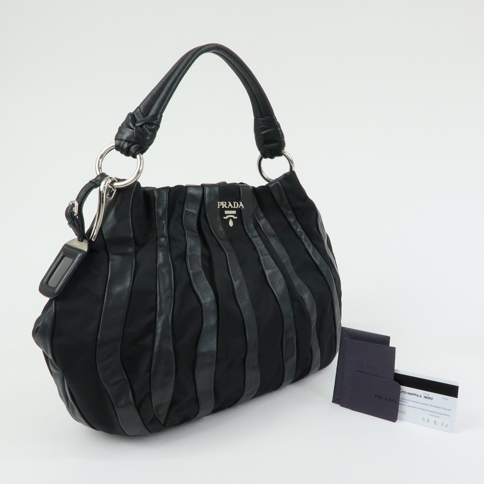 PRADA Leather Nylon Shoulder Bag Hand Bag Black BR4006
