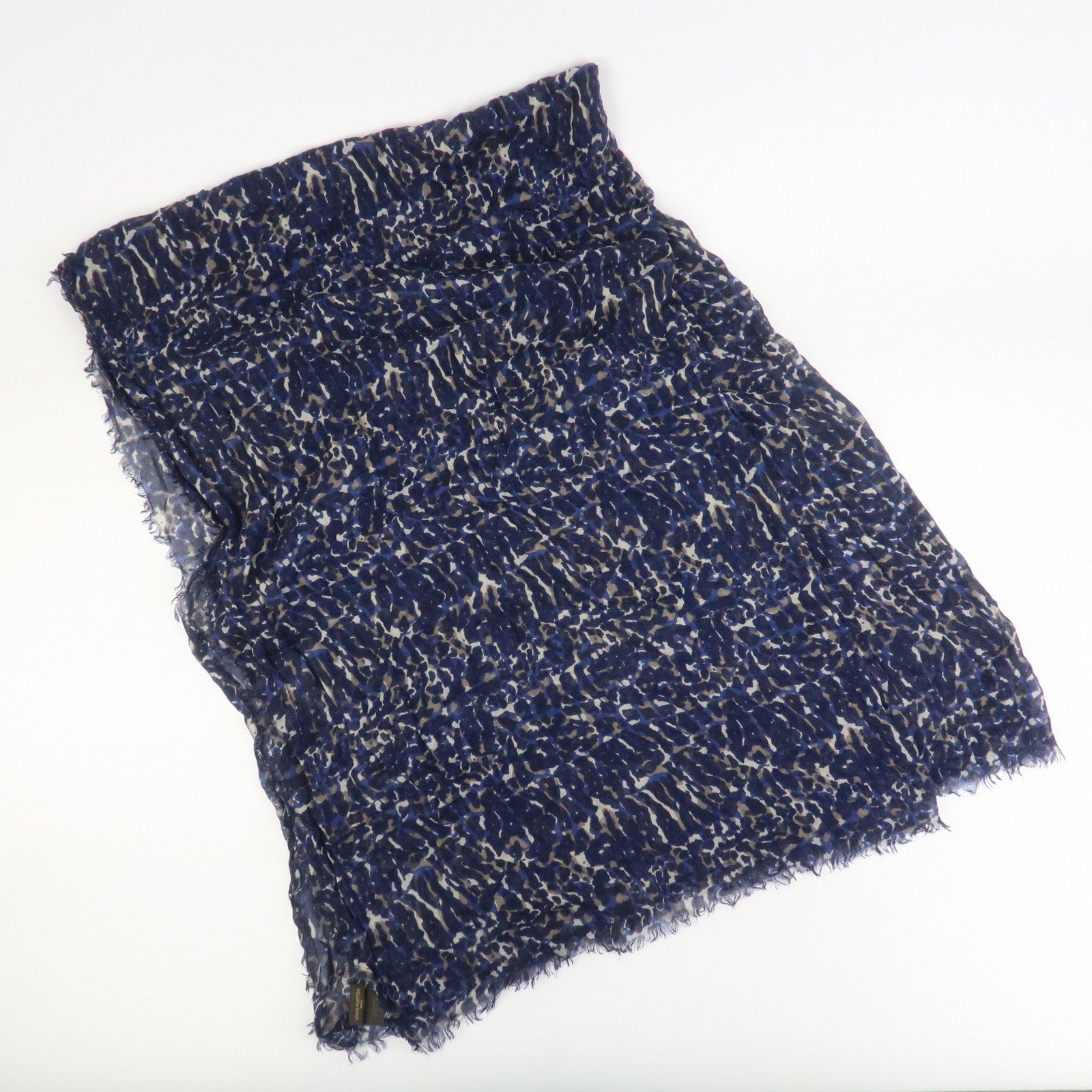 Louis Vuitton Etole Lizard Cashmere Silk Scarf Shawl Blue M74962
