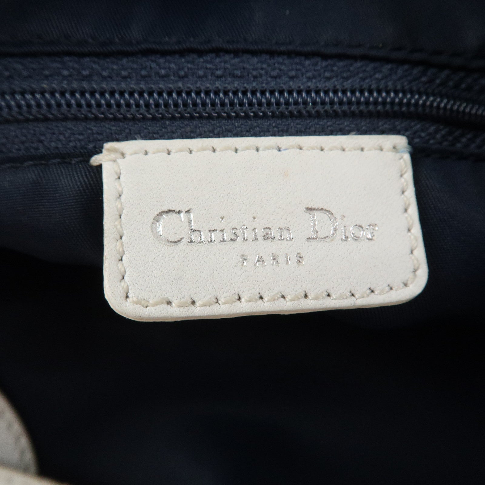 Christian Dior Trotter PVC Leather Shoulder Bag Hand Bag Navy White Used