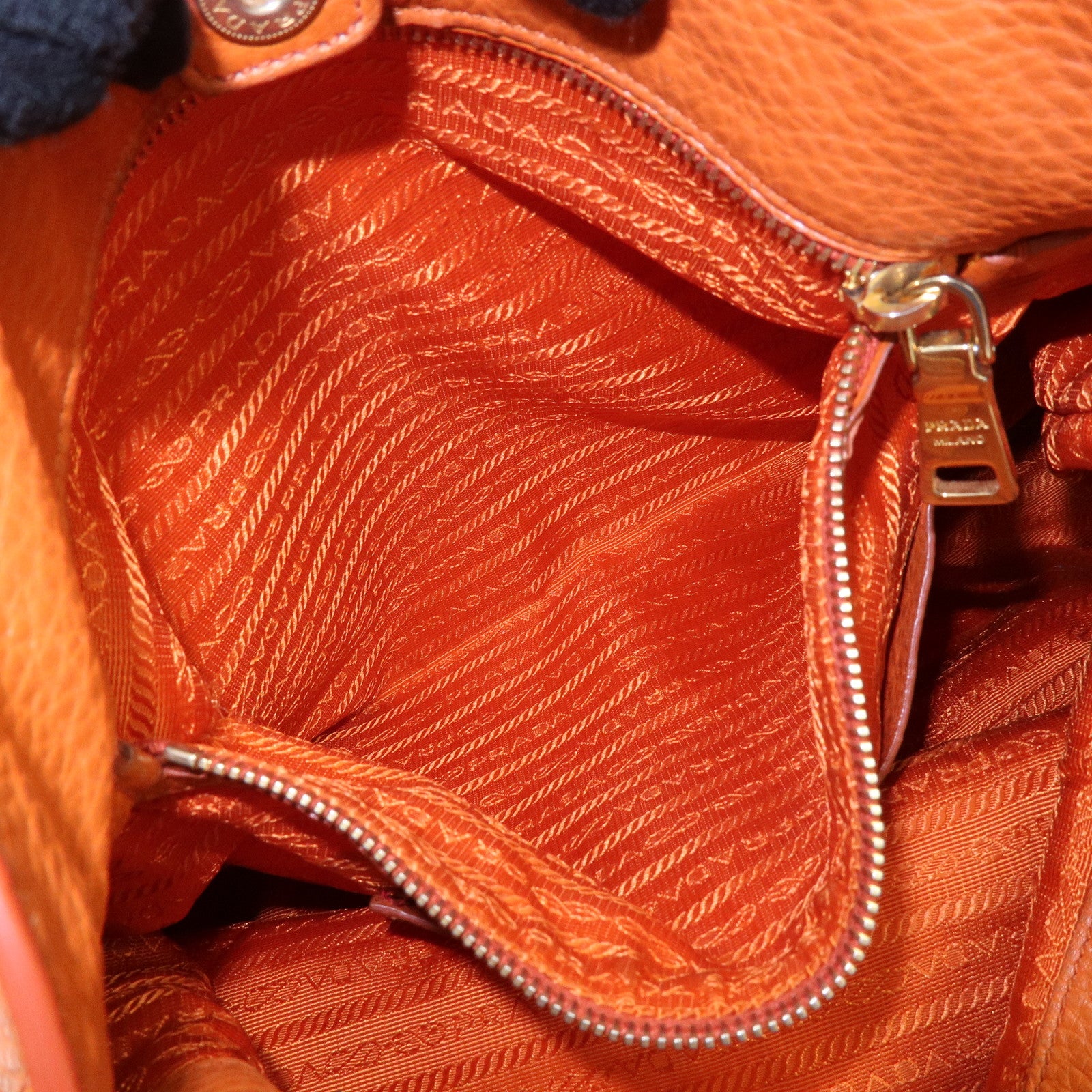 PRADA Logo Leather Shoulder Bag Tote Bag Hand Bag Orange BR4829