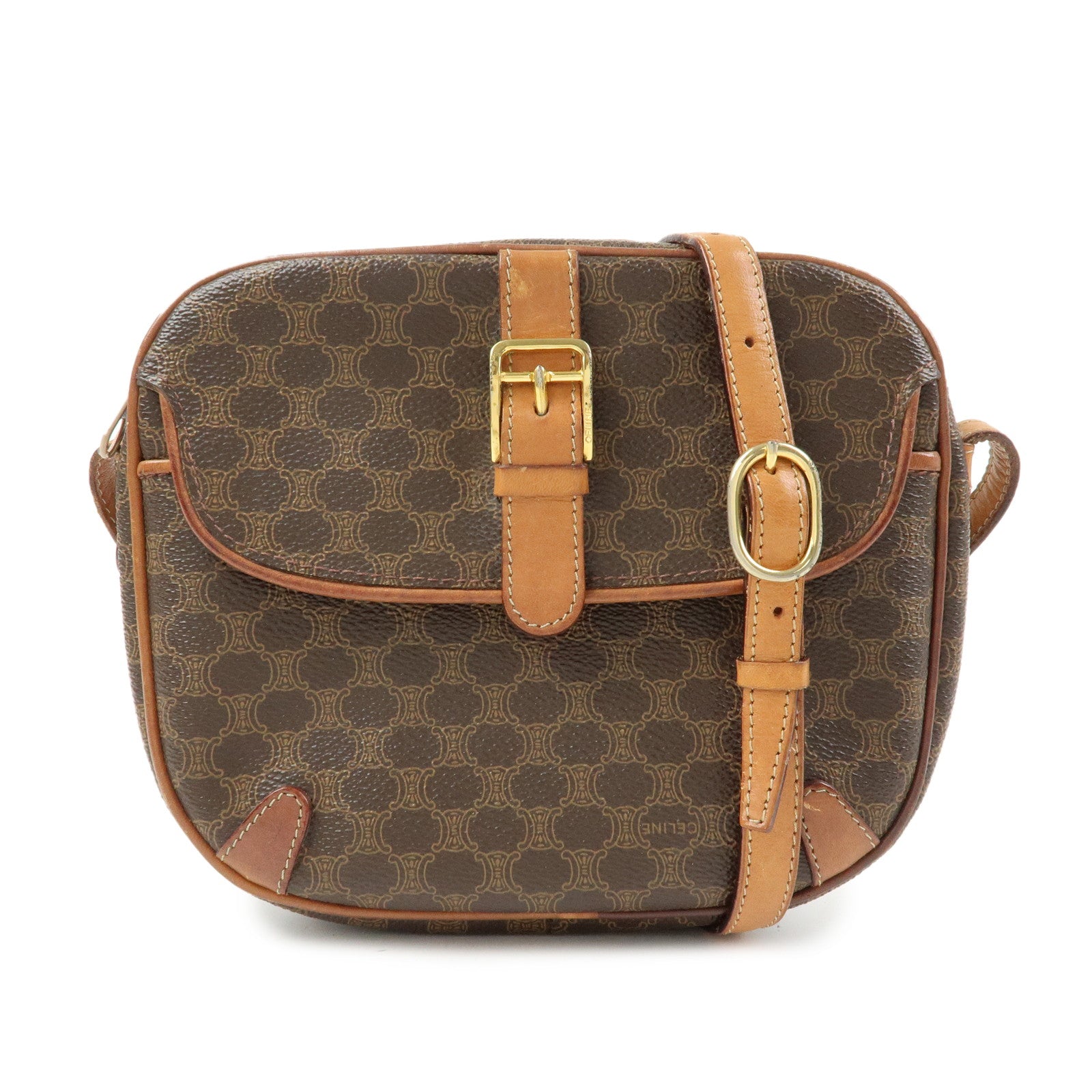 CELINE Macadam PVC Leather Shoulder Bag Crossbody Bag Brown