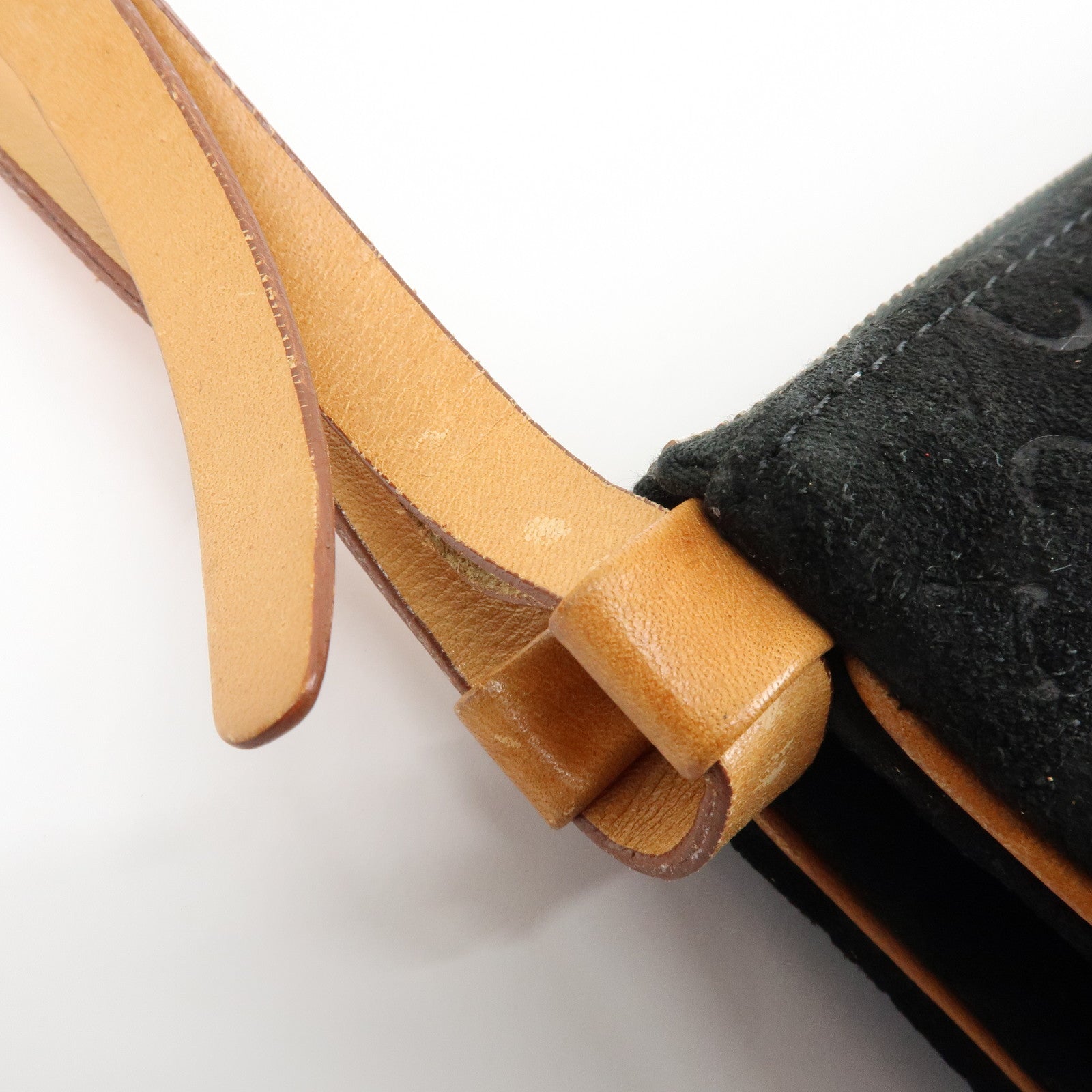 CELINE C Macadam Suede Leather Shoulder Bag Hand Bag Black Brown