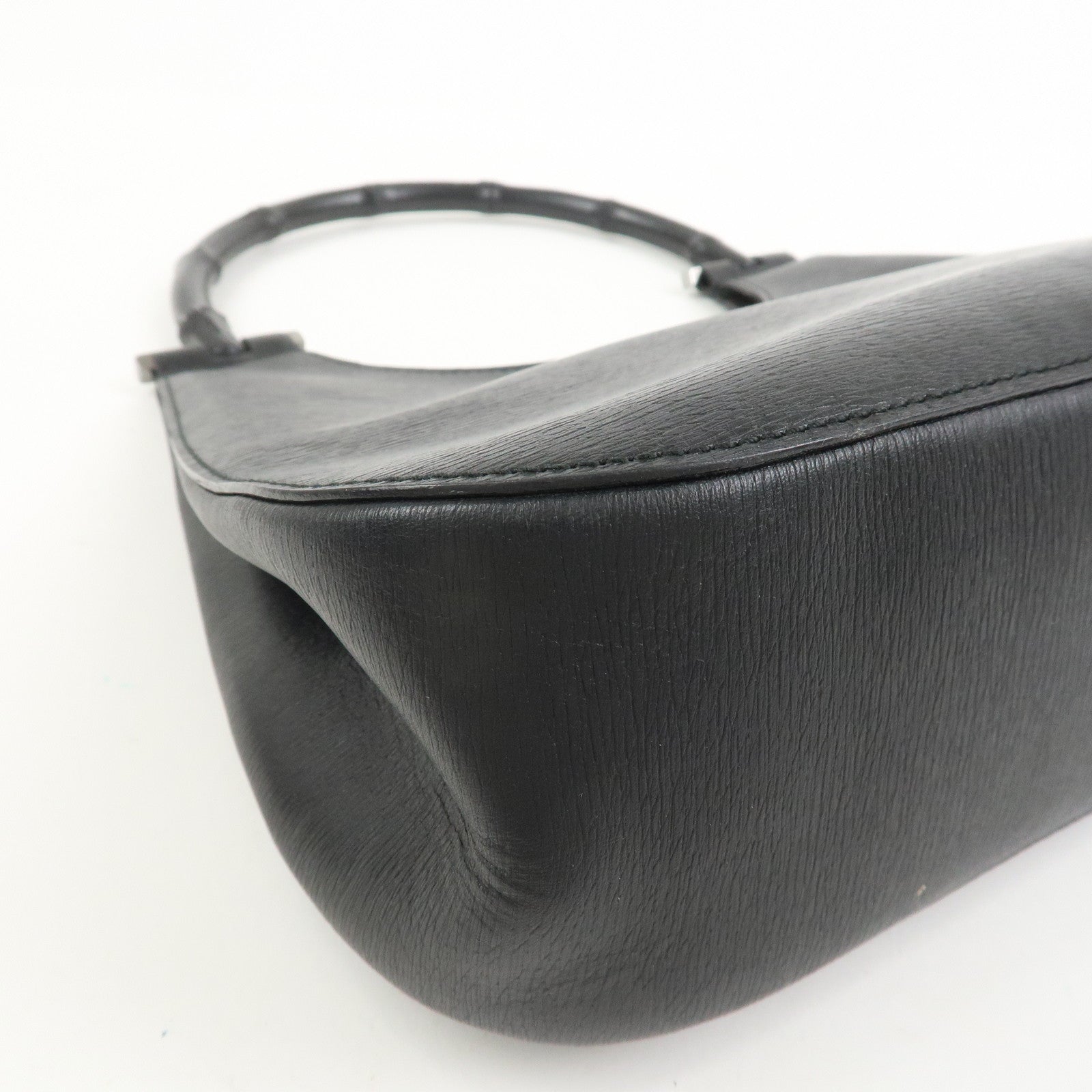 GUCCI Bamboo Leather Hand Bag Shoulder Bag Black 001.3761