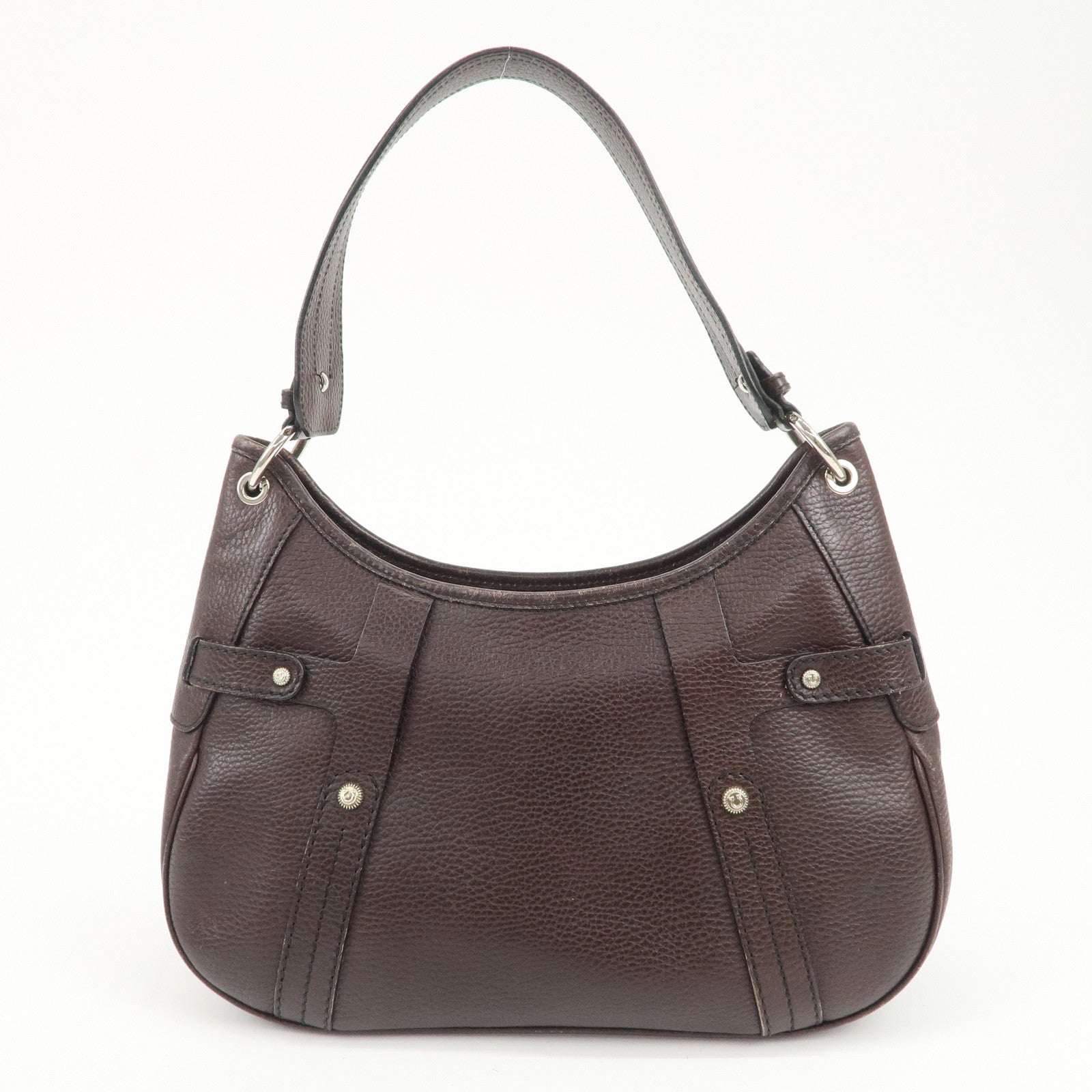 Ferragamo Gancini Leather Shoulder Bag Dark Brown Silver