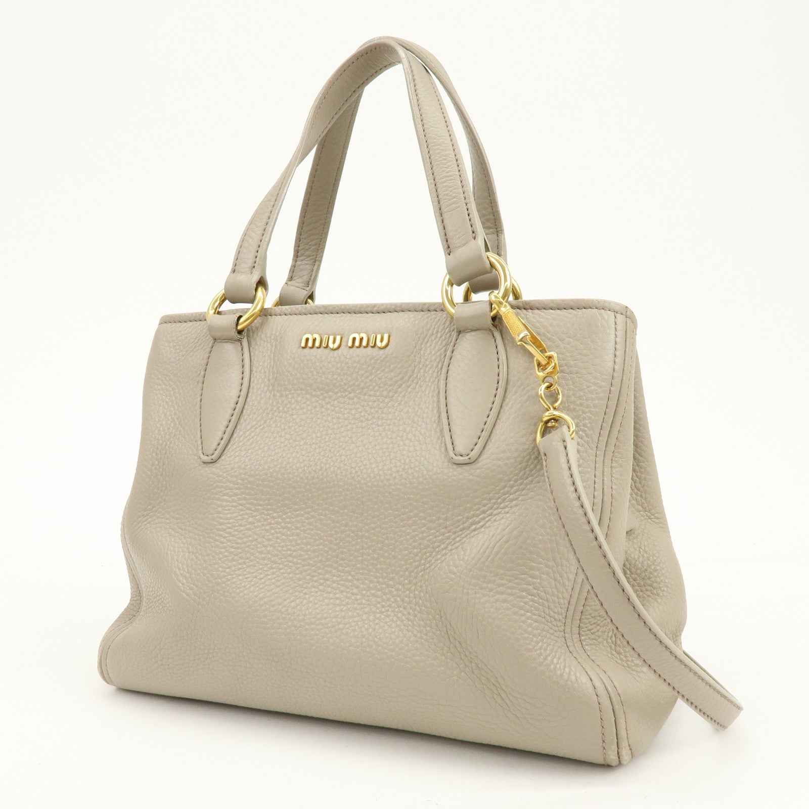 MIU MIU Leather 2Way Bag Hand Bag Shoulder Bag Beige RN0757