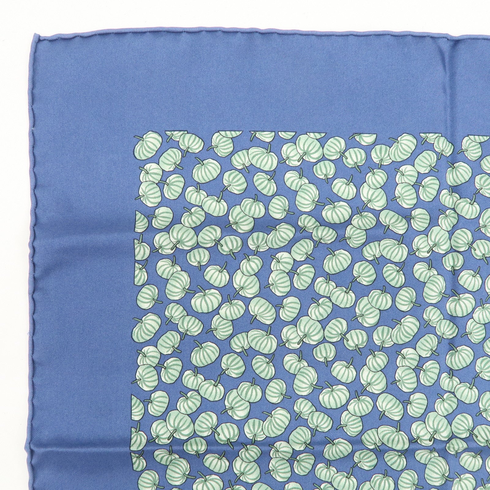 HERMES Logo Silk 100% Scarf 42×42 Pumpkin Blue Green